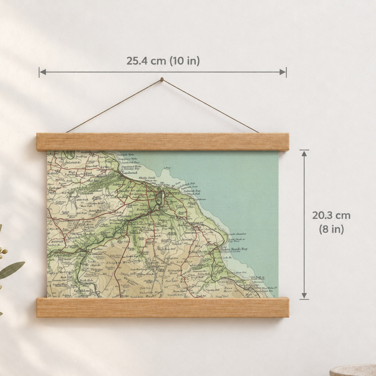 Whitby historic map print, Bartholomew Half-Inch, 1903 — 10 × 8 in · landscape, Canvas, black hanger and Canvas, natural oak hanger and Canvas, white hanger and Fine art paper, black hanger and Fine art paper, natural oak hanger and Fine art paper, no hanger and Fine art paper, white hanger, hanger front mockup