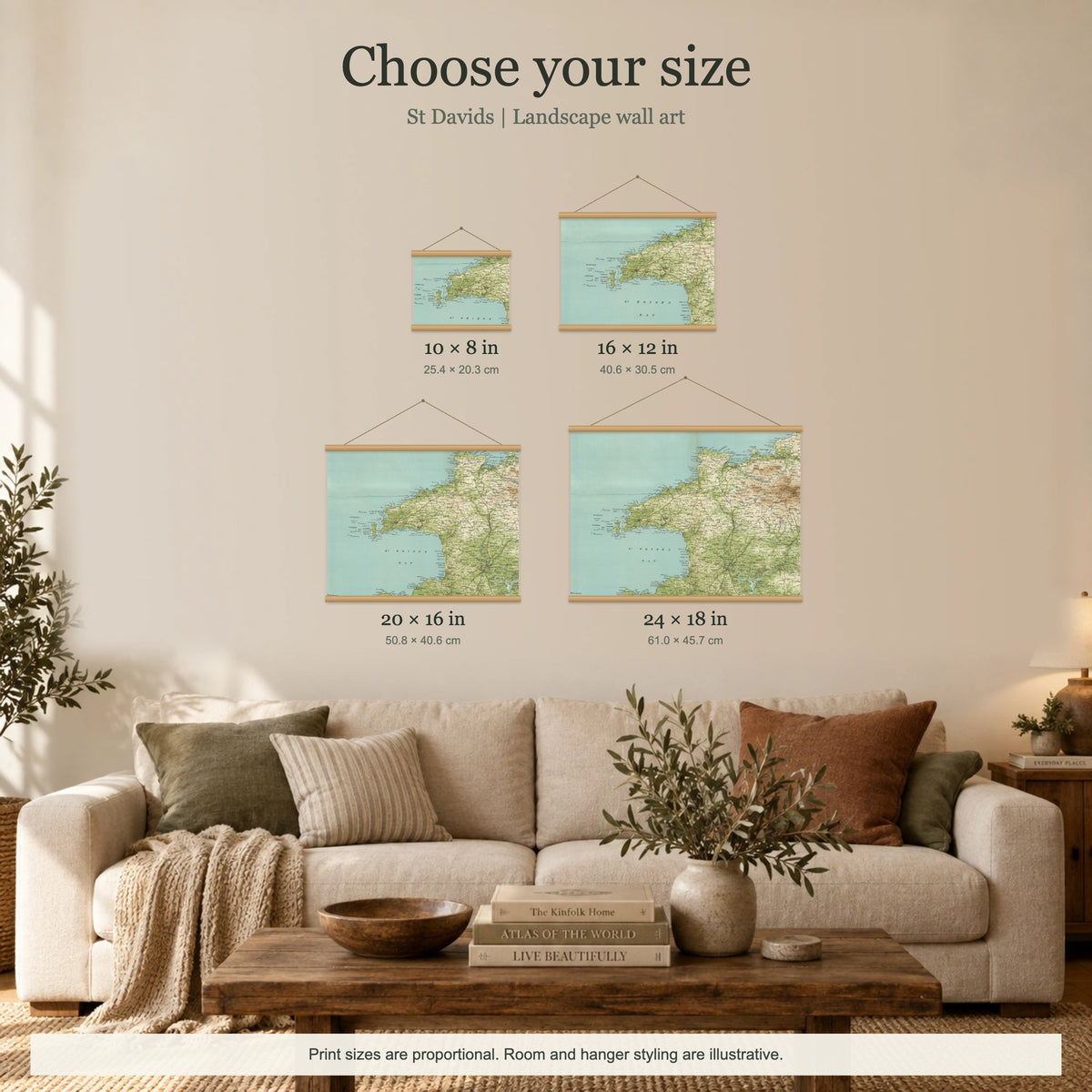 St Davids historic map print, Bartholomew Half-Inch, 1903 — 10 × 8 in · landscape, Canvas, black hanger and Canvas, natural oak hanger and Canvas, white hanger and Fine art paper, black hanger and Fine art paper, natural oak hanger and Fine art paper, no hanger and Fine art paper, white hanger, size room mockup landscape