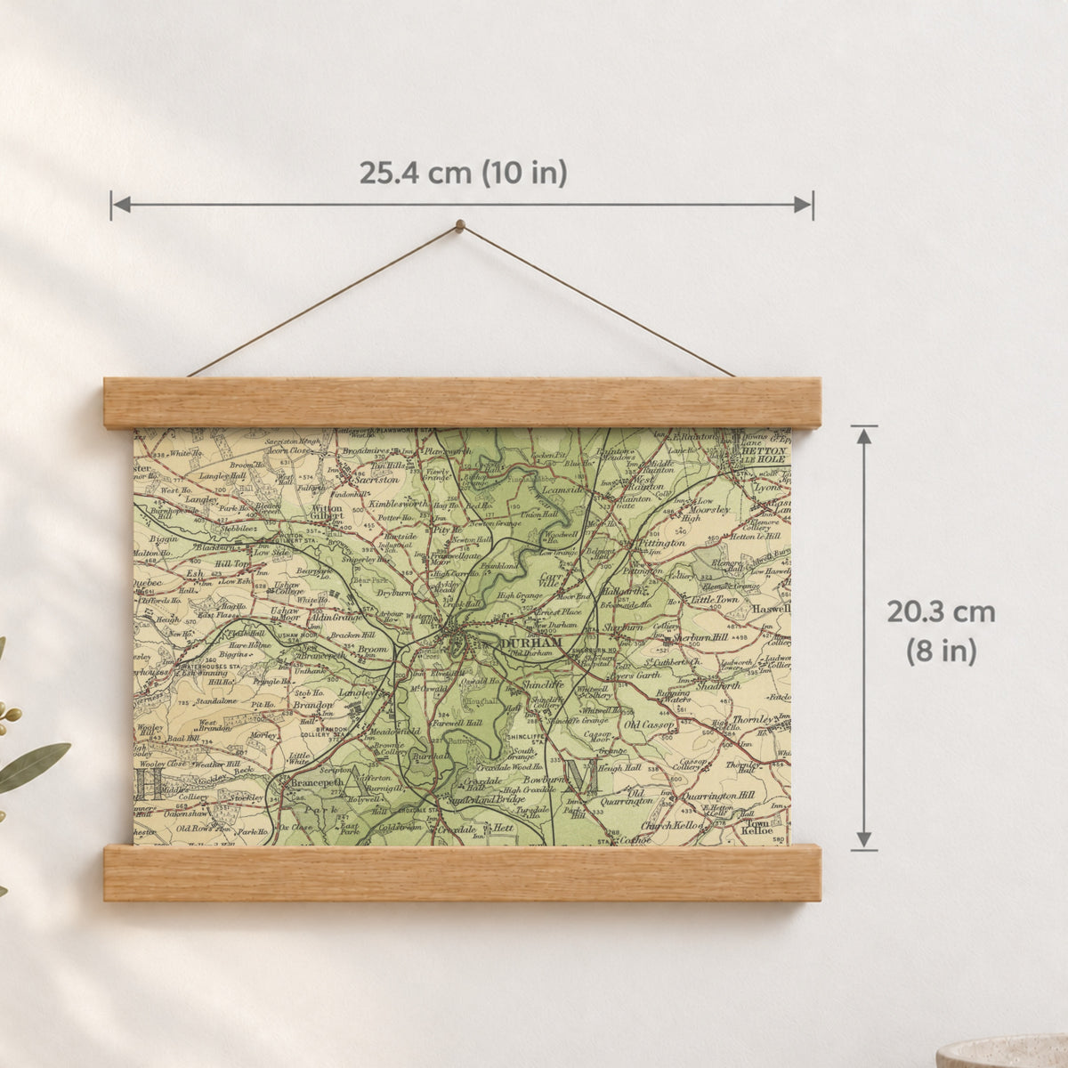 Durham historic map print, Bartholomew Half-Inch, 1904 — 10 × 8 in · landscape, Canvas, black hanger and Canvas, natural oak hanger and Canvas, white hanger and Fine art paper, black hanger and Fine art paper, natural oak hanger and Fine art paper, no hanger and Fine art paper, white hanger, hanger front mockup