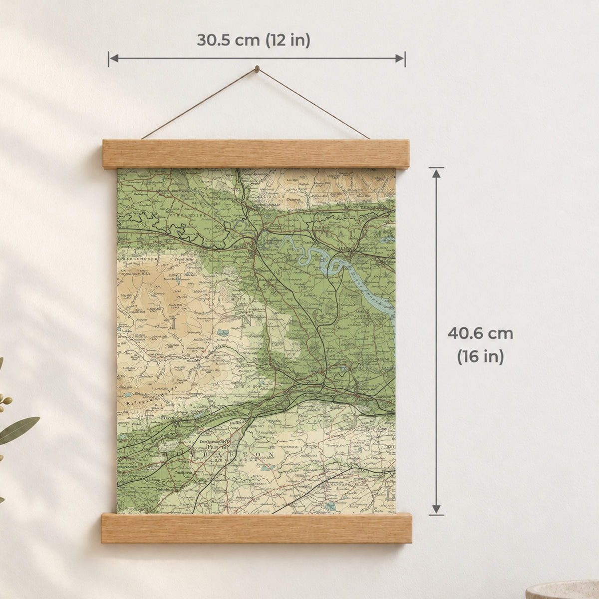 Stirling historic map print, Bartholomew Half-Inch, 1903 — 12 × 16 in · portrait, Canvas, black hanger and Canvas, natural oak hanger and Canvas, white hanger and Fine art paper, black hanger and Fine art paper, natural oak hanger and Fine art paper, no hanger and Fine art paper, white hanger, hanger front mockup