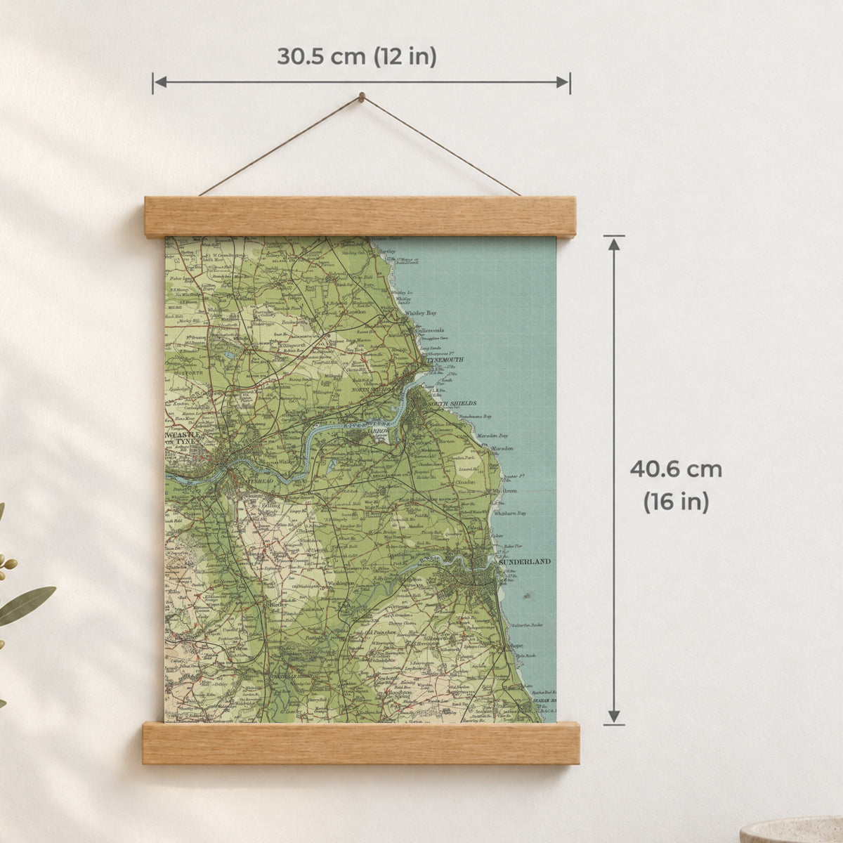 Sunderland historic map print, Bartholomew Half-Inch, 1902 — 12 × 16 in · portrait, Canvas, black hanger and Canvas, natural oak hanger and Canvas, white hanger and Fine art paper, black hanger and Fine art paper, natural oak hanger and Fine art paper, no hanger and Fine art paper, white hanger, hanger front mockup