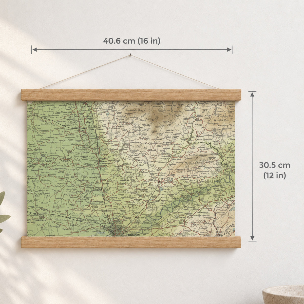 Preston historic map print, Bartholomew Half-Inch, 1905 — 16 × 12 in · landscape, Canvas, black hanger and Canvas, natural oak hanger and Canvas, white hanger and Fine art paper, black hanger and Fine art paper, natural oak hanger and Fine art paper, no hanger and Fine art paper, white hanger, hanger front mockup