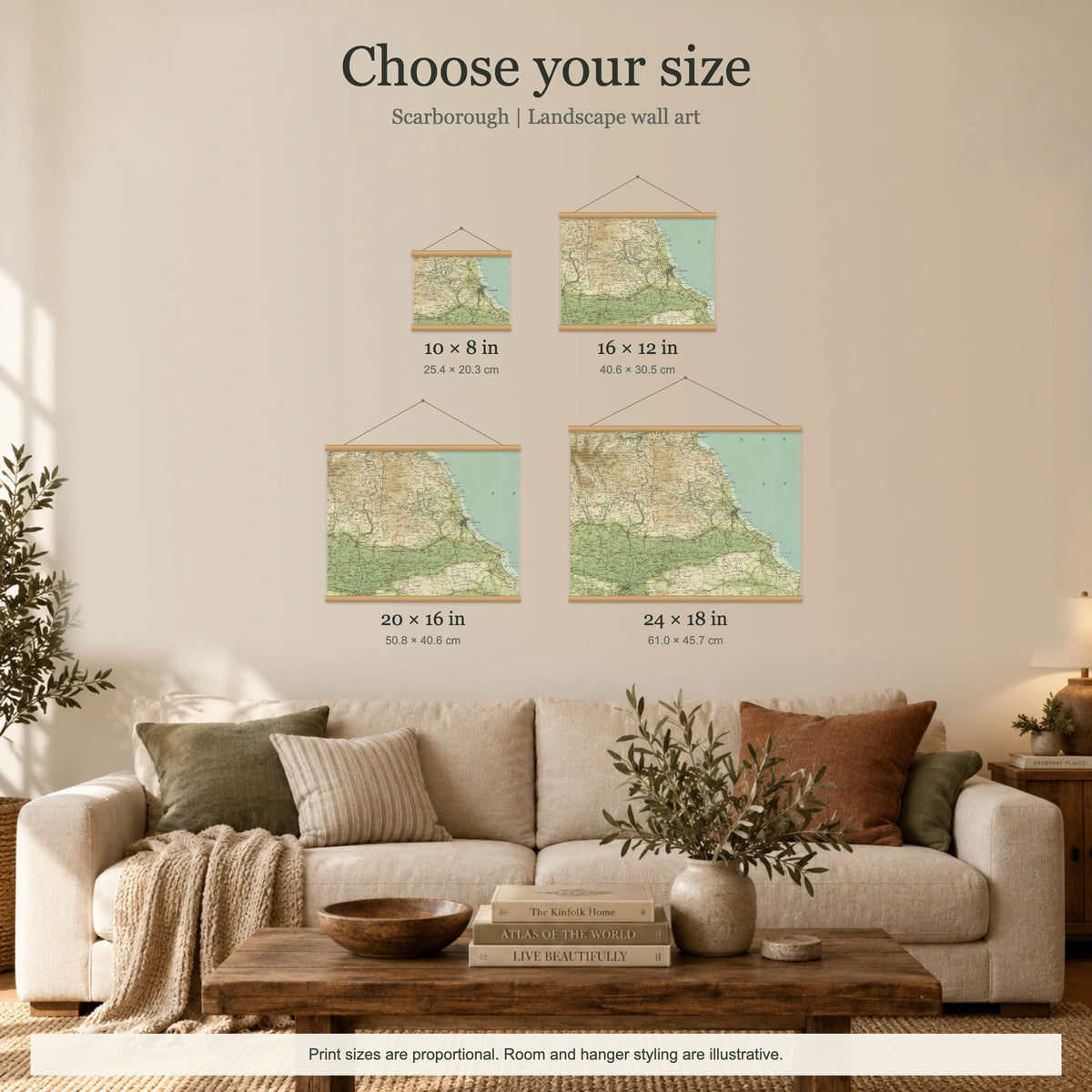 Scarborough historic map print, Bartholomew Half-Inch, 1903 — 10 × 8 in · landscape, Canvas, black hanger and Canvas, natural oak hanger and Canvas, white hanger and Fine art paper, black hanger and Fine art paper, natural oak hanger and Fine art paper, no hanger and Fine art paper, white hanger, size room mockup landscape