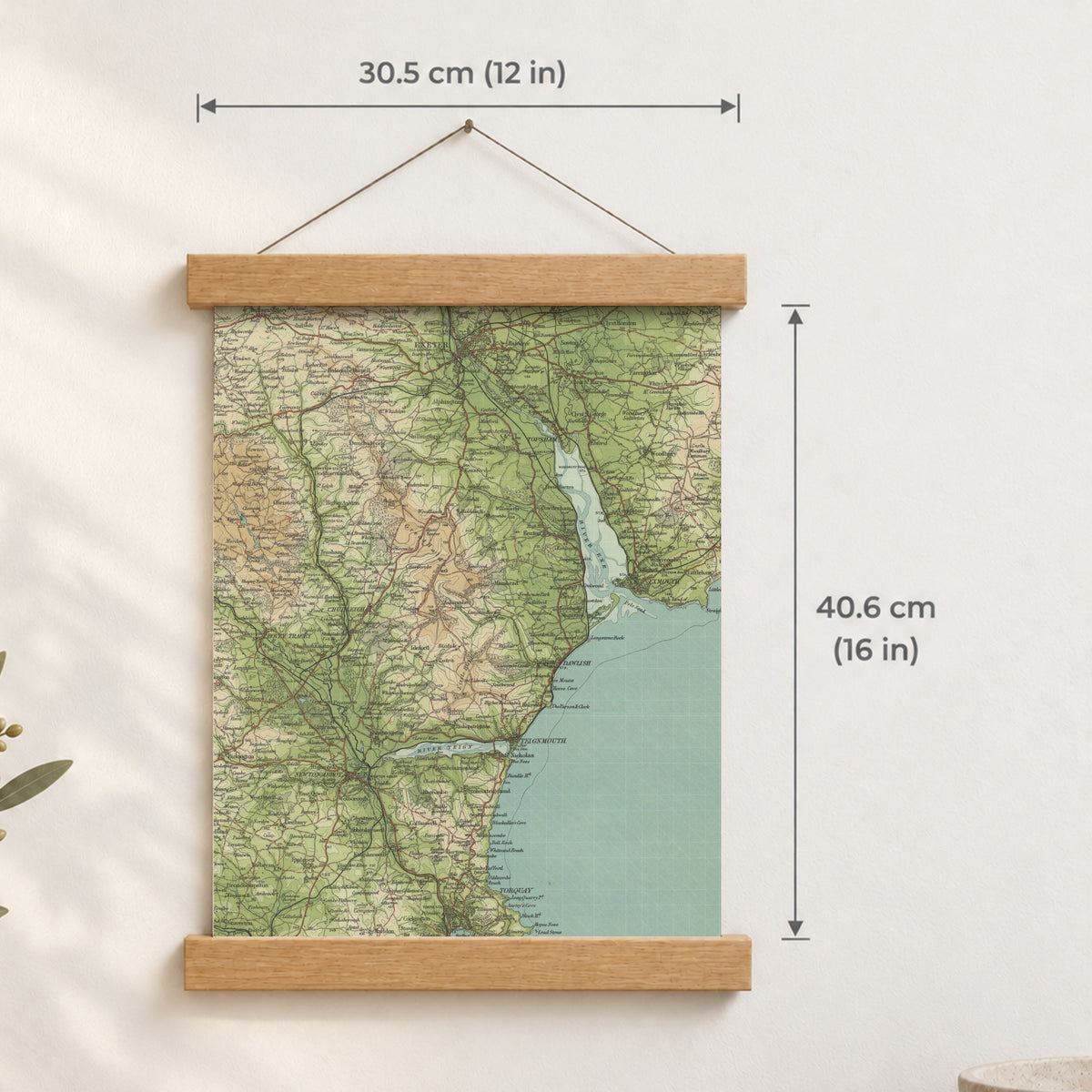 Exeter historic map print, Bartholomew Half-Inch, 1903 — 12 × 16 in · portrait, Canvas, black hanger and Canvas, natural oak hanger and Canvas, white hanger and Fine art paper, black hanger and Fine art paper, natural oak hanger and Fine art paper, no hanger and Fine art paper, white hanger, hanger front mockup