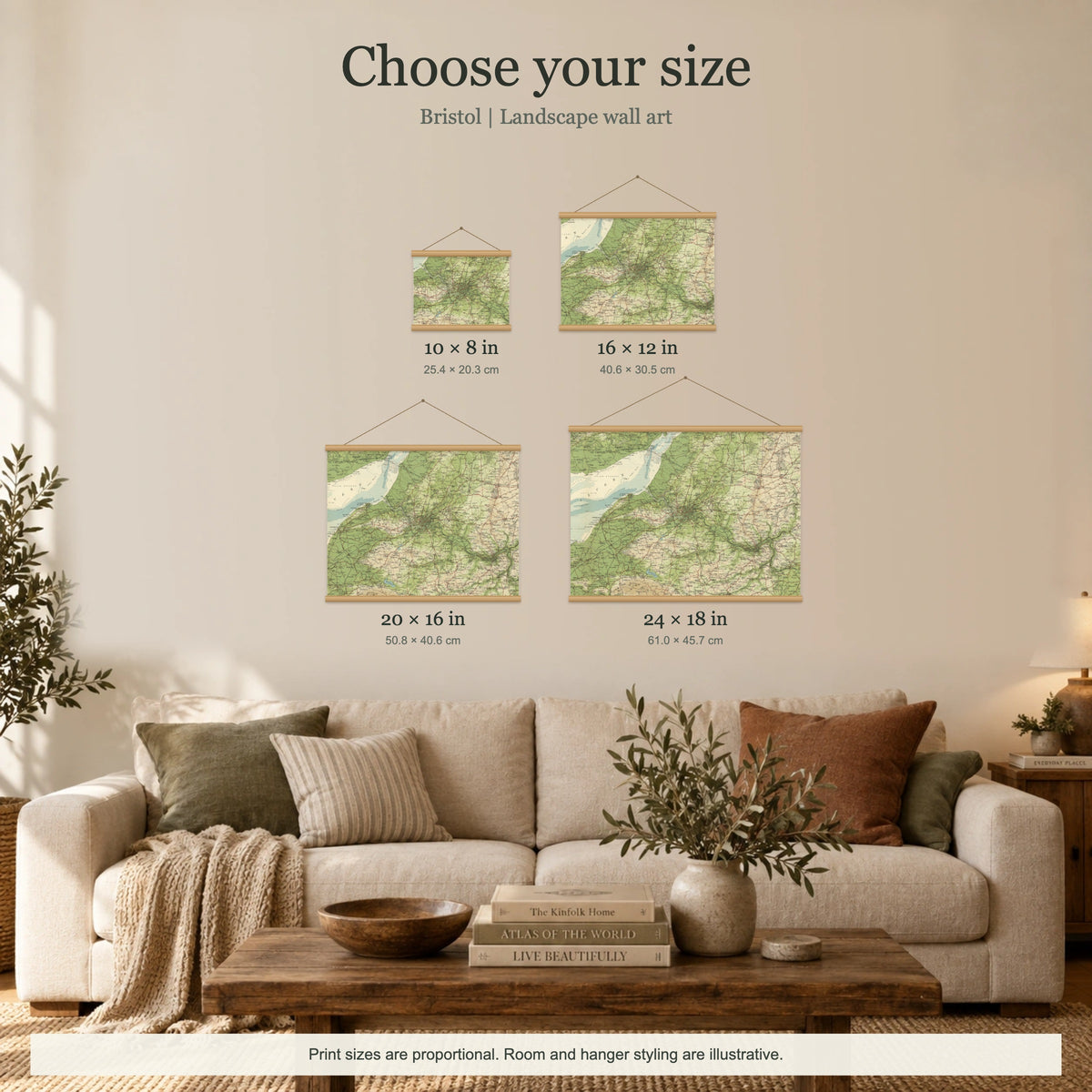 Bristol historic map print, Bartholomew Half-Inch, 1904 — 10 × 8 in · landscape, Canvas, black hanger and Canvas, natural oak hanger and Canvas, white hanger and Fine art paper, black hanger and Fine art paper, natural oak hanger and Fine art paper, no hanger and Fine art paper, white hanger, size room mockup landscape