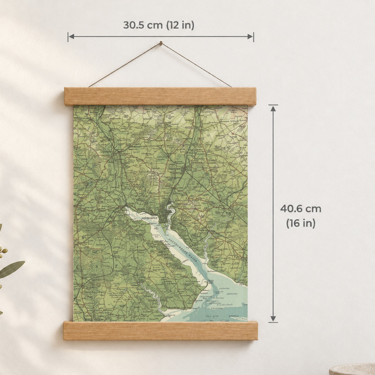 Southampton historic map print, Bartholomew Half-Inch, 1902 — 12 × 16 in · portrait, Canvas, black hanger and Canvas, natural oak hanger and Canvas, white hanger and Fine art paper, black hanger and Fine art paper, natural oak hanger and Fine art paper, no hanger and Fine art paper, white hanger, hanger front mockup
