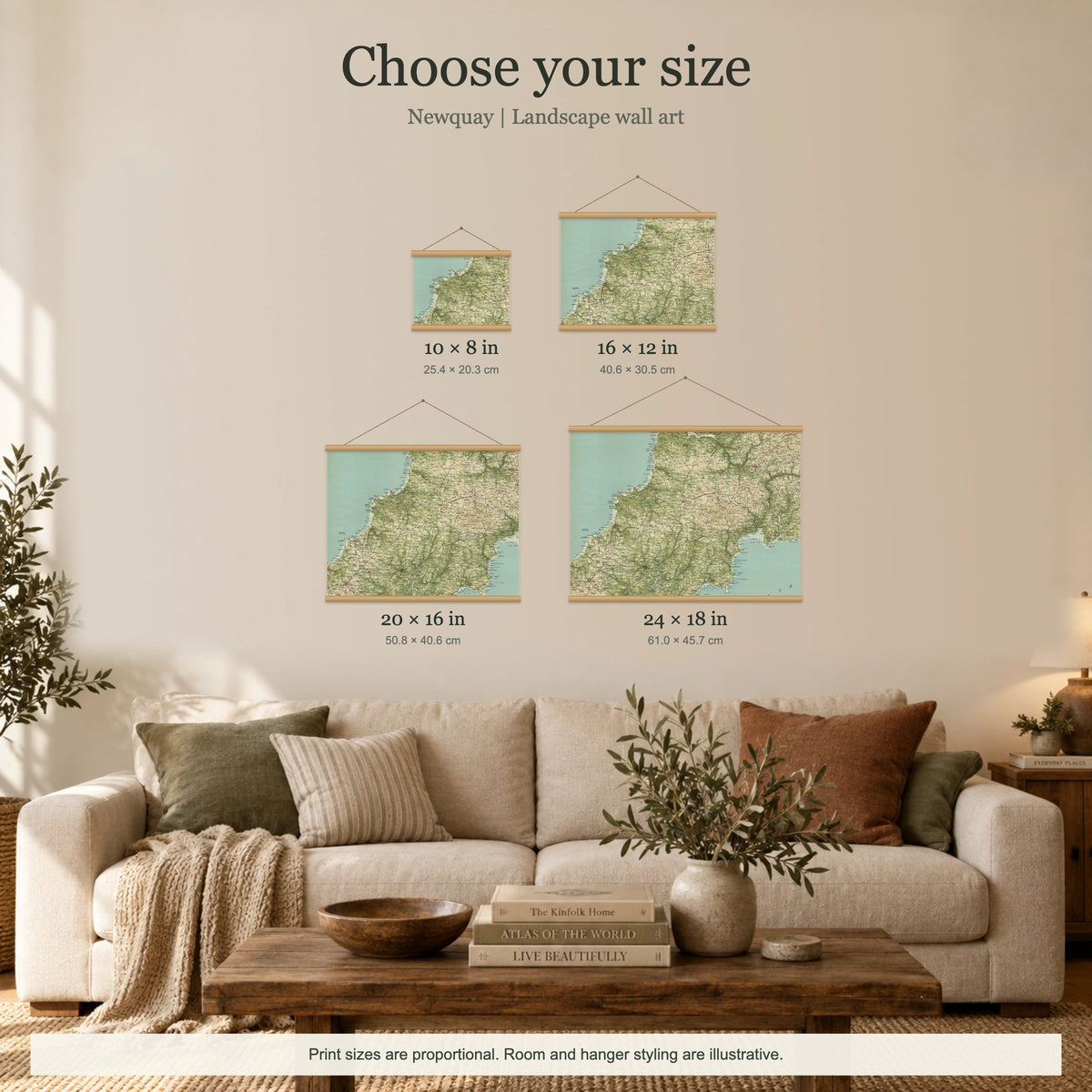 Newquay historic map print, Bartholomew Half-Inch, 1903 — 10 × 8 in · landscape, Canvas, black hanger and Canvas, natural oak hanger and Canvas, white hanger and Fine art paper, black hanger and Fine art paper, natural oak hanger and Fine art paper, no hanger and Fine art paper, white hanger, size room mockup landscape