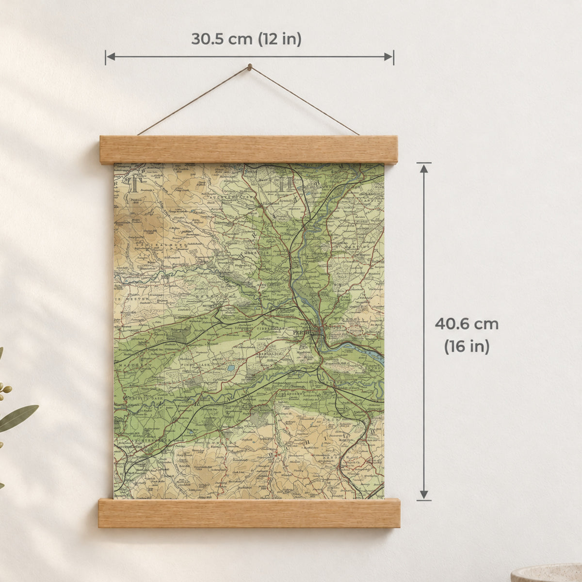 Perth historic map print, Bartholomew Half-Inch, 1903 — 12 × 16 in · portrait, Canvas, black hanger and Canvas, natural oak hanger and Canvas, white hanger and Fine art paper, black hanger and Fine art paper, natural oak hanger and Fine art paper, no hanger and Fine art paper, white hanger, hanger front mockup