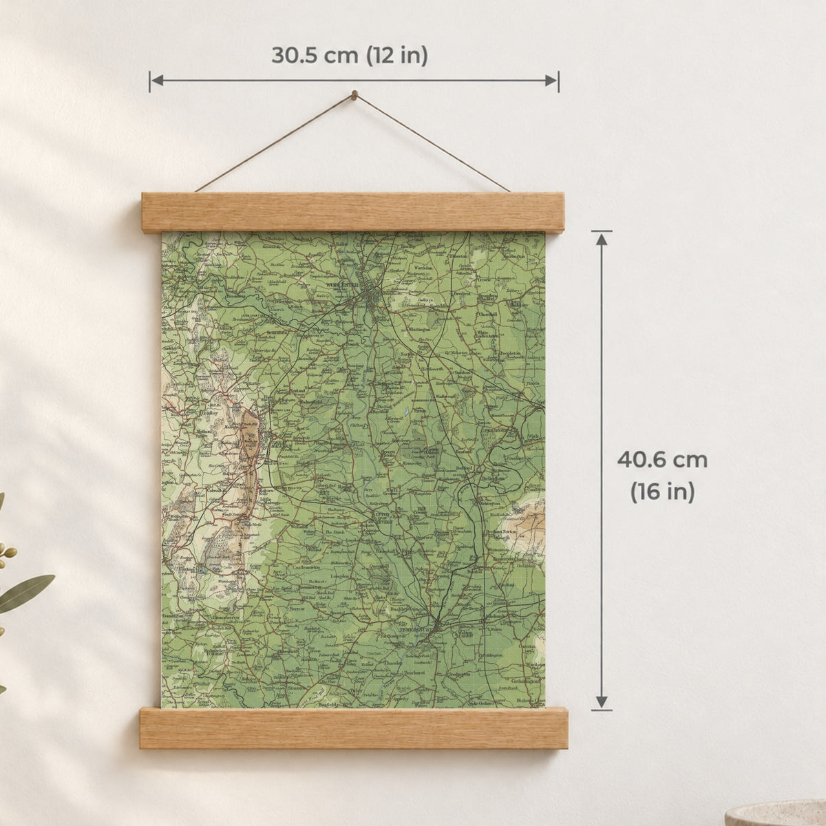 Worcester historic map print, Bartholomew Half-Inch, 1902 — 12 × 16 in · portrait, Canvas, black hanger and Canvas, natural oak hanger and Canvas, white hanger and Fine art paper, black hanger and Fine art paper, natural oak hanger and Fine art paper, no hanger and Fine art paper, white hanger, hanger front mockup