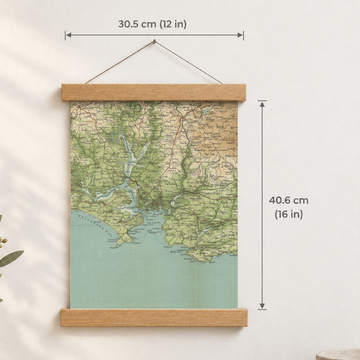Plymouth historic map print, Bartholomew Half-Inch, 1903 — 12 × 16 in · portrait, Canvas, black hanger and Canvas, natural oak hanger and Canvas, white hanger and Fine art paper, black hanger and Fine art paper, natural oak hanger and Fine art paper, no hanger and Fine art paper, white hanger, hanger front mockup