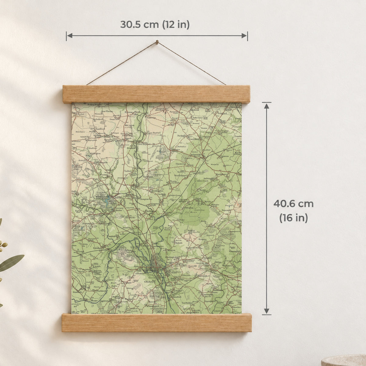 Oxford historic map print, Bartholomew Half-Inch, 1903 — 12 × 16 in · portrait, Canvas, black hanger and Canvas, natural oak hanger and Canvas, white hanger and Fine art paper, black hanger and Fine art paper, natural oak hanger and Fine art paper, no hanger and Fine art paper, white hanger, hanger front mockup