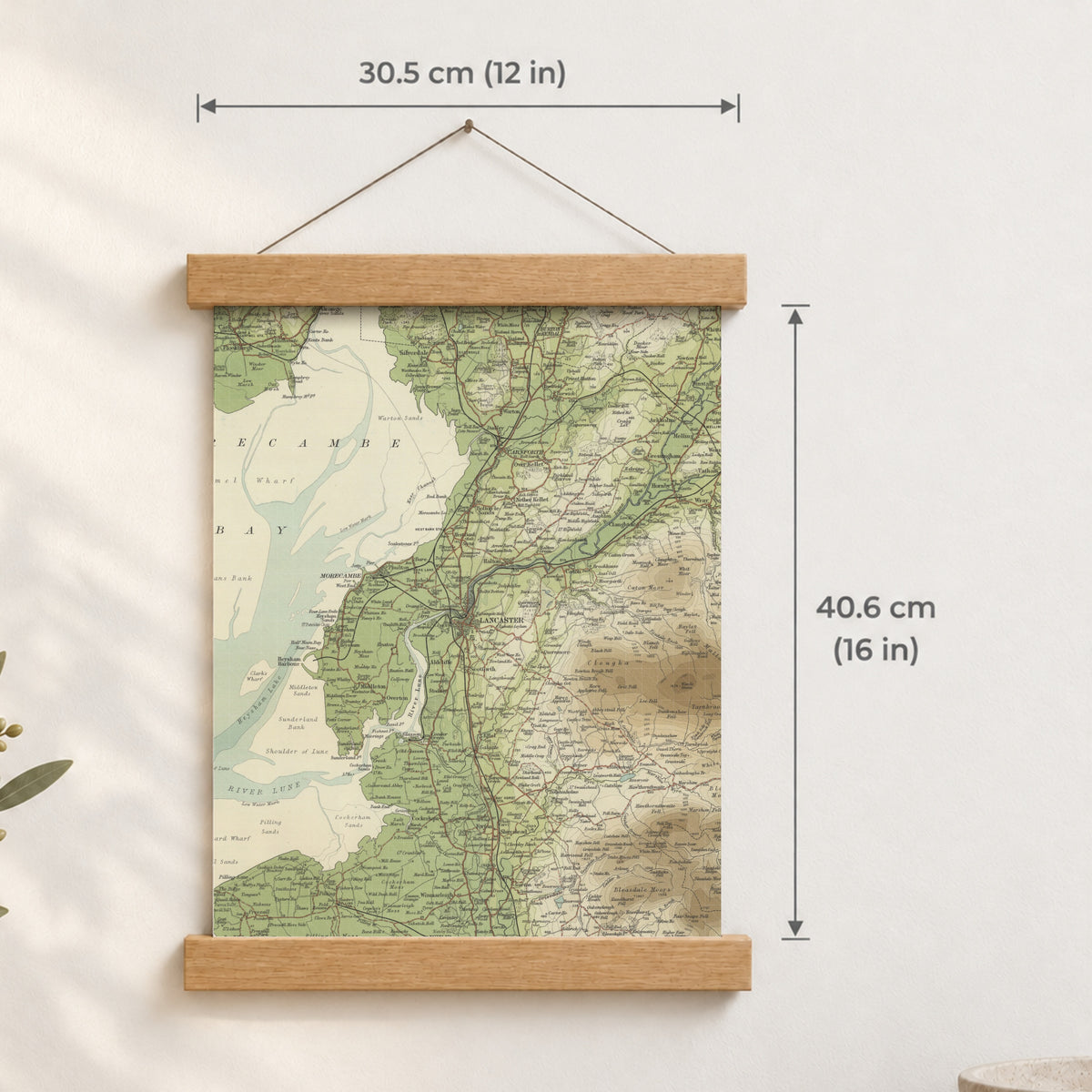 Lancaster historic map print, Bartholomew Half-Inch, 1905 — 12 × 16 in · portrait, Canvas, black hanger and Canvas, natural oak hanger and Canvas, white hanger and Fine art paper, black hanger and Fine art paper, natural oak hanger and Fine art paper, no hanger and Fine art paper, white hanger, hanger front mockup