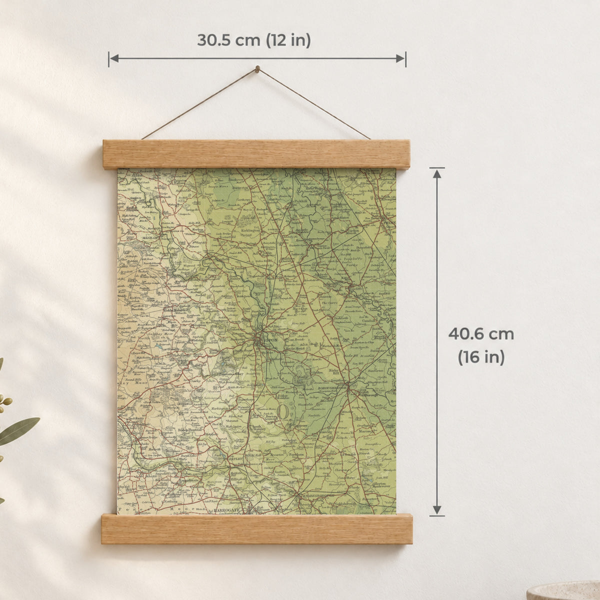 Ripon historic map print, Bartholomew Half-Inch, 1906 — 12 × 16 in · portrait, Canvas, black hanger and Canvas, natural oak hanger and Canvas, white hanger and Fine art paper, black hanger and Fine art paper, natural oak hanger and Fine art paper, no hanger and Fine art paper, white hanger, hanger front mockup