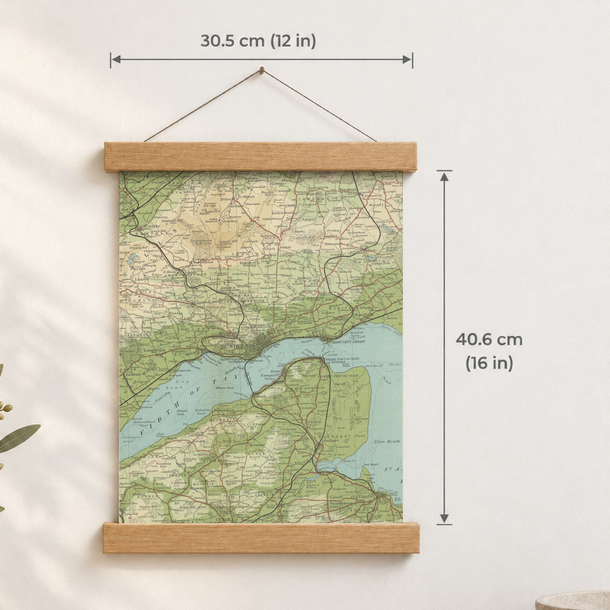 Dundee historic map print, Bartholomew Half-Inch, 1903 — 12 × 16 in · portrait, Canvas, black hanger and Canvas, natural oak hanger and Canvas, white hanger and Fine art paper, black hanger and Fine art paper, natural oak hanger and Fine art paper, no hanger and Fine art paper, white hanger, hanger front mockup