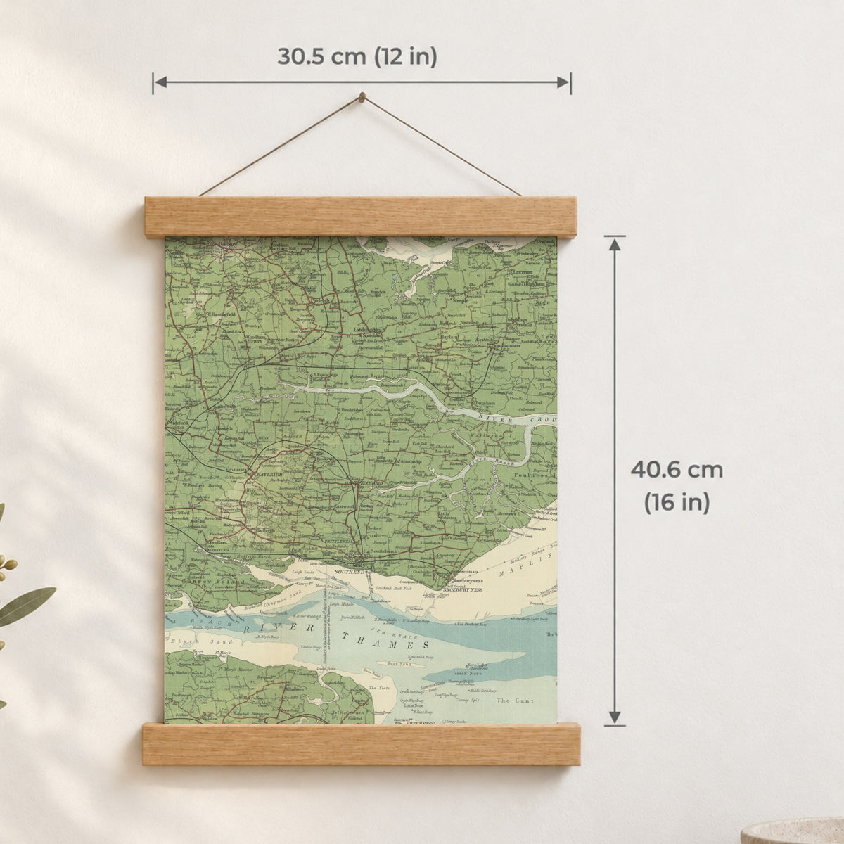 Southend-on-Sea historic map print, Bartholomew Half-Inch, 1903 — 12 × 16 in · portrait, Canvas, black hanger and Canvas, natural oak hanger and Canvas, white hanger and Fine art paper, black hanger and Fine art paper, natural oak hanger and Fine art paper, no hanger and Fine art paper, white hanger, hanger front mockup