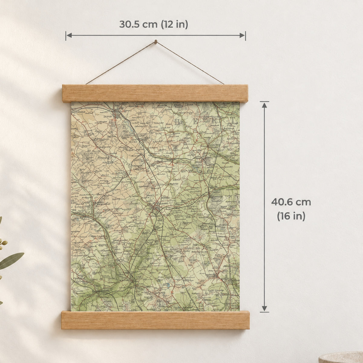 St Albans historic map print, Bartholomew Half-Inch, 1903 — 12 × 16 in · portrait, Canvas, black hanger and Canvas, natural oak hanger and Canvas, white hanger and Fine art paper, black hanger and Fine art paper, natural oak hanger and Fine art paper, no hanger and Fine art paper, white hanger, hanger front mockup