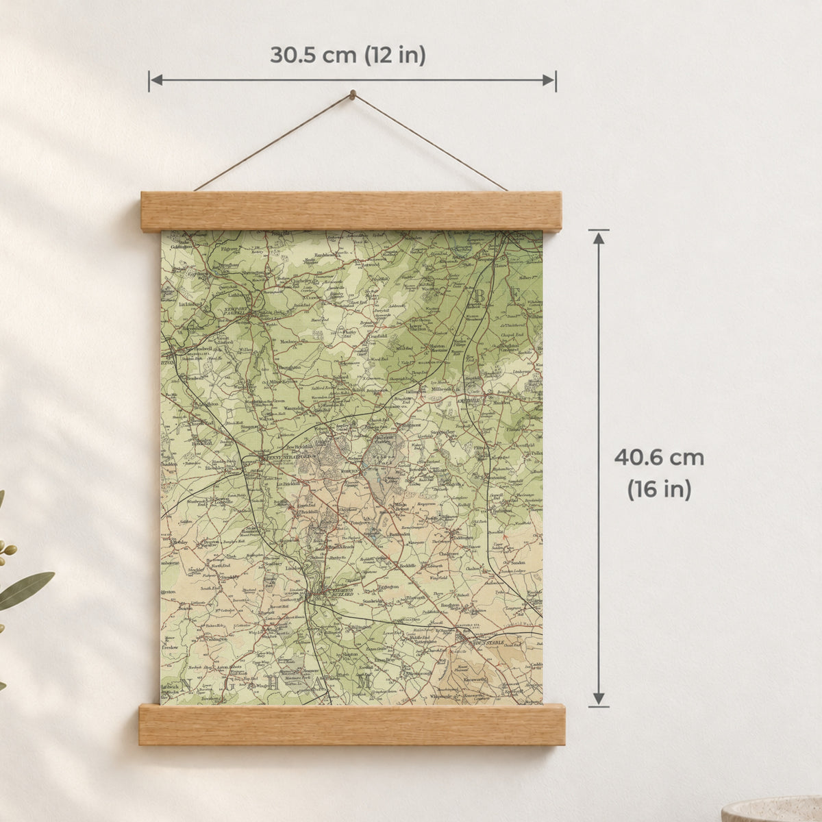 Milton Keynes historic map print, Bartholomew Half-Inch, 1903 — 12 × 16 in · portrait, Canvas, black hanger and Canvas, natural oak hanger and Canvas, white hanger and Fine art paper, black hanger and Fine art paper, natural oak hanger and Fine art paper, no hanger and Fine art paper, white hanger, hanger front mockup