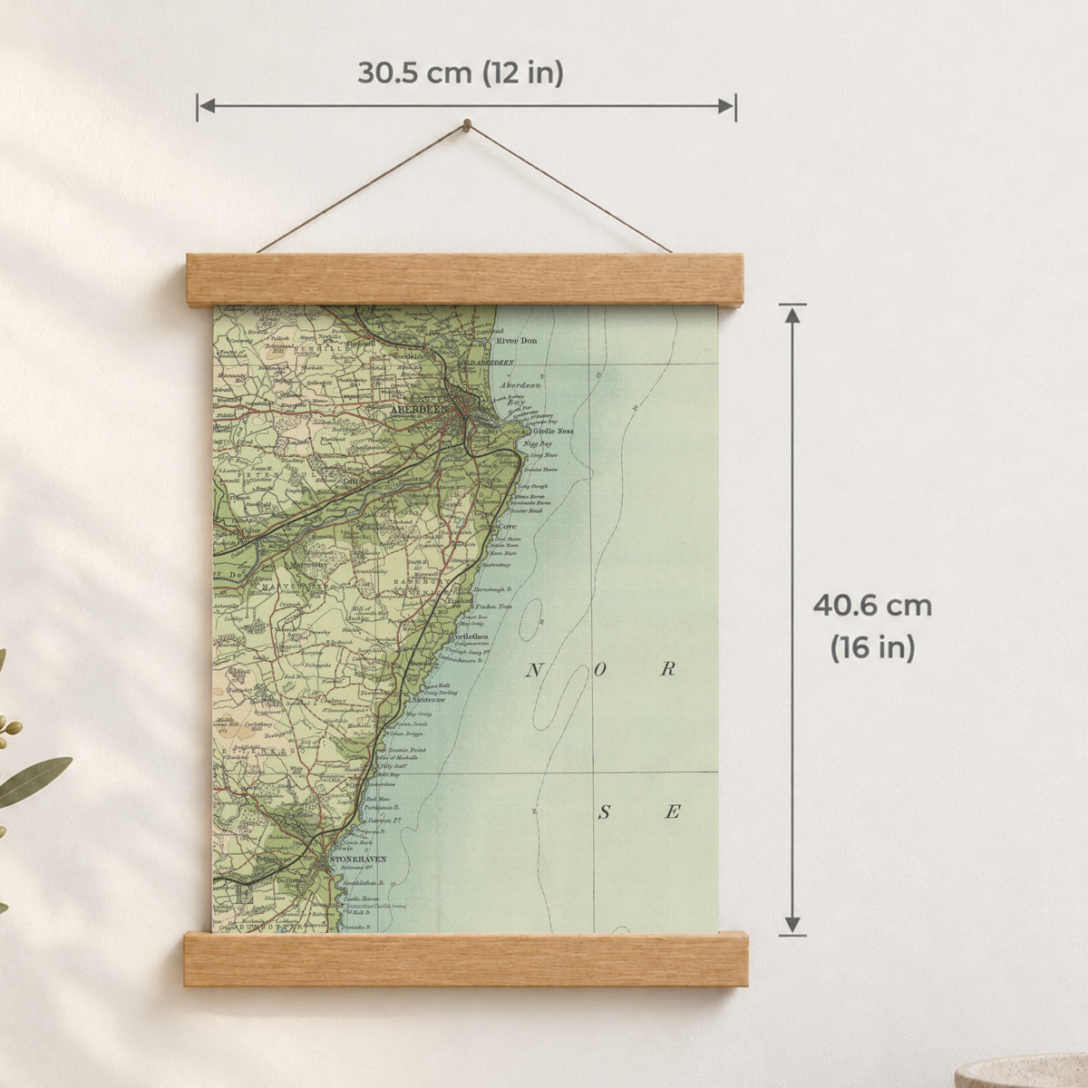 Aberdeen historic map print, Bartholomew Half-Inch, 1903 — 12 × 16 in · portrait, Canvas, black hanger and Canvas, natural oak hanger and Canvas, white hanger and Fine art paper, black hanger and Fine art paper, natural oak hanger and Fine art paper, no hanger and Fine art paper, white hanger, hanger front mockup