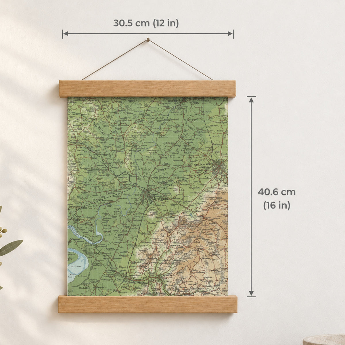 Gloucester historic map print, Bartholomew Half-Inch, 1902 — 12 × 16 in · portrait, Canvas, black hanger and Canvas, natural oak hanger and Canvas, white hanger and Fine art paper, black hanger and Fine art paper, natural oak hanger and Fine art paper, no hanger and Fine art paper, white hanger, hanger front mockup