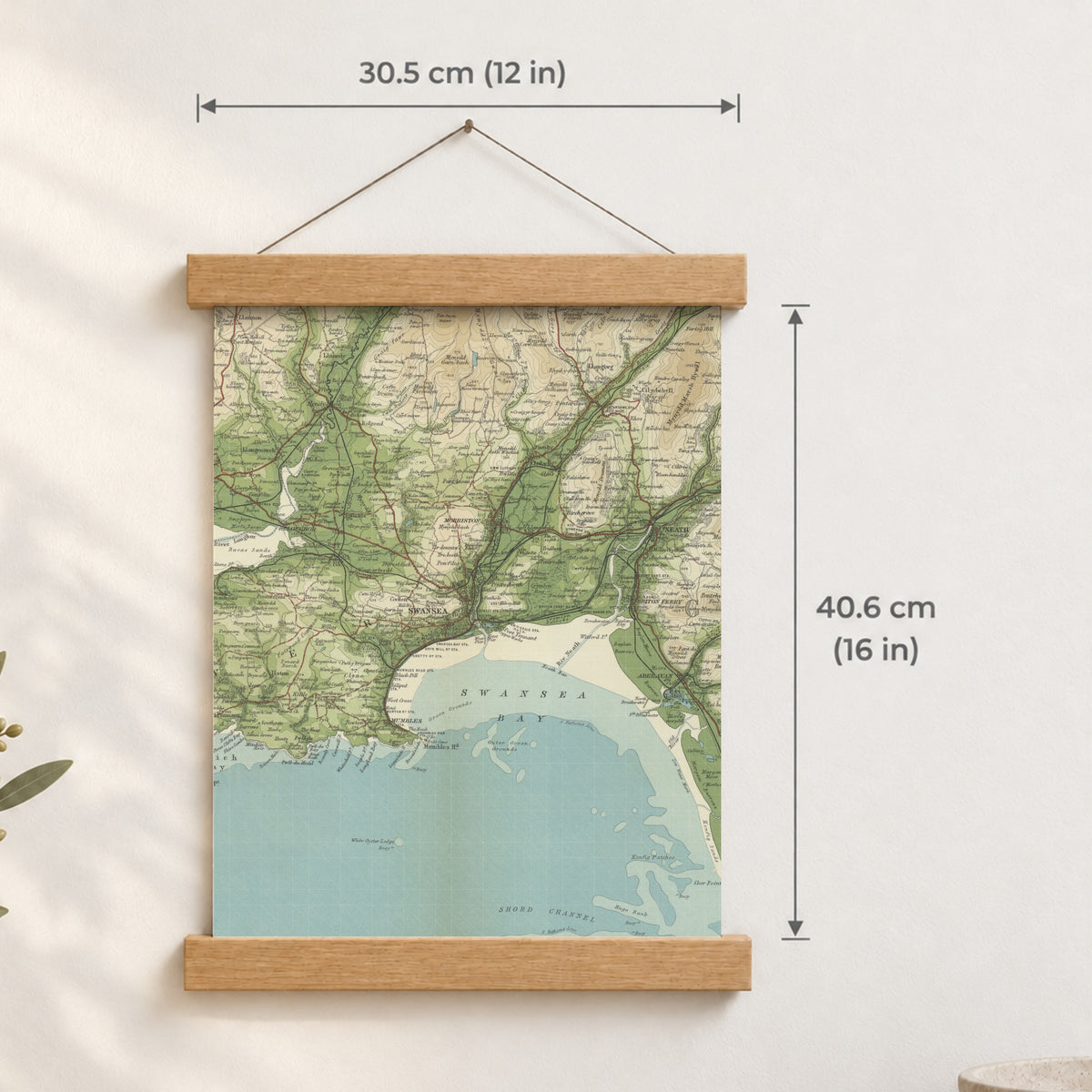Swansea historic map print, Bartholomew Half-Inch, 1904 — 12 × 16 in · portrait, Canvas, black hanger and Canvas, natural oak hanger and Canvas, white hanger and Fine art paper, black hanger and Fine art paper, natural oak hanger and Fine art paper, no hanger and Fine art paper, white hanger, hanger front mockup