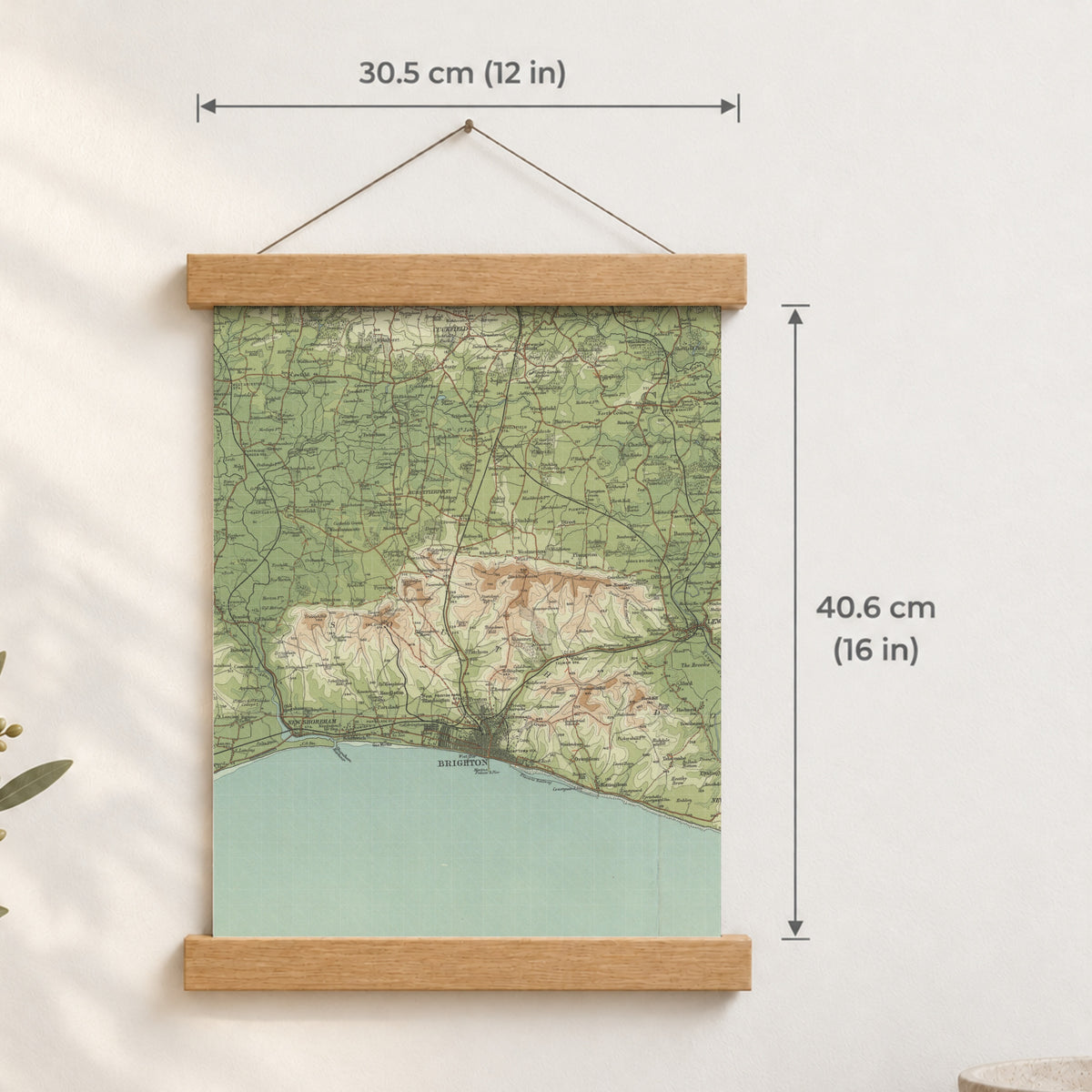 Brighton & Hove historic map print, Bartholomew Half-Inch, 1902 — 12 × 16 in · portrait, Canvas, black hanger and Canvas, natural oak hanger and Canvas, white hanger and Fine art paper, black hanger and Fine art paper, natural oak hanger and Fine art paper, no hanger and Fine art paper, white hanger, hanger front mockup