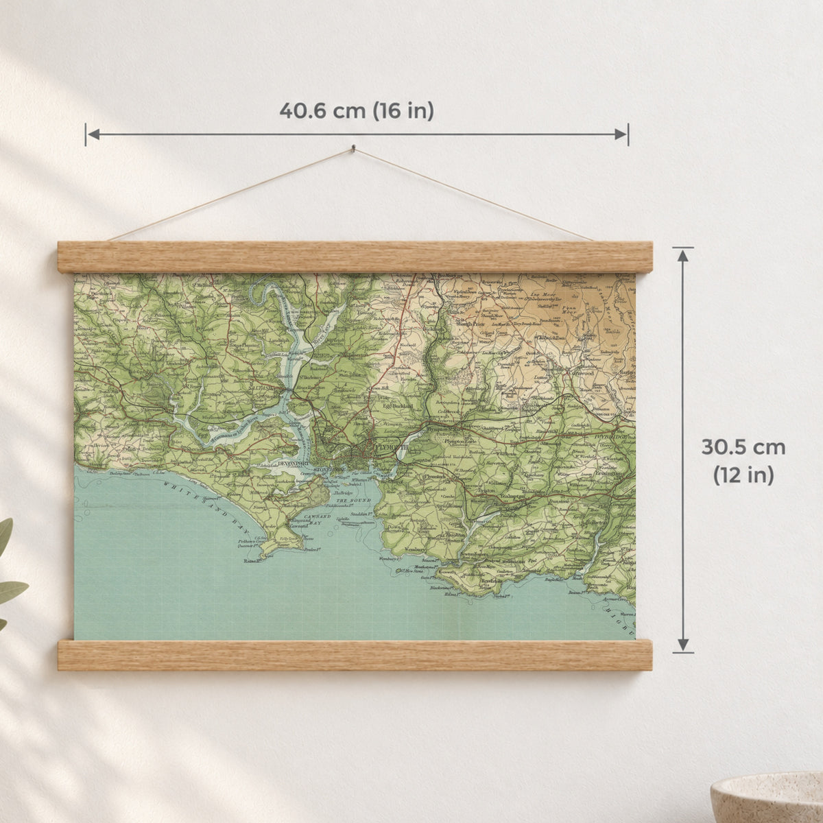 Plymouth historic map print, Bartholomew Half-Inch, 1903 — 16 × 12 in · landscape, Canvas, black hanger and Canvas, natural oak hanger and Canvas, white hanger and Fine art paper, black hanger and Fine art paper, natural oak hanger and Fine art paper, no hanger and Fine art paper, white hanger, hanger front mockup