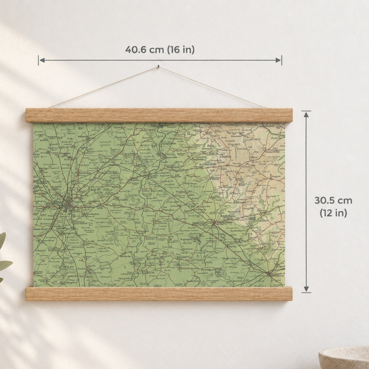 York historic map print, Bartholomew Half-Inch, 1903 — 16 × 12 in · landscape, Canvas, black hanger and Canvas, natural oak hanger and Canvas, white hanger and Fine art paper, black hanger and Fine art paper, natural oak hanger and Fine art paper, no hanger and Fine art paper, white hanger, hanger front mockup