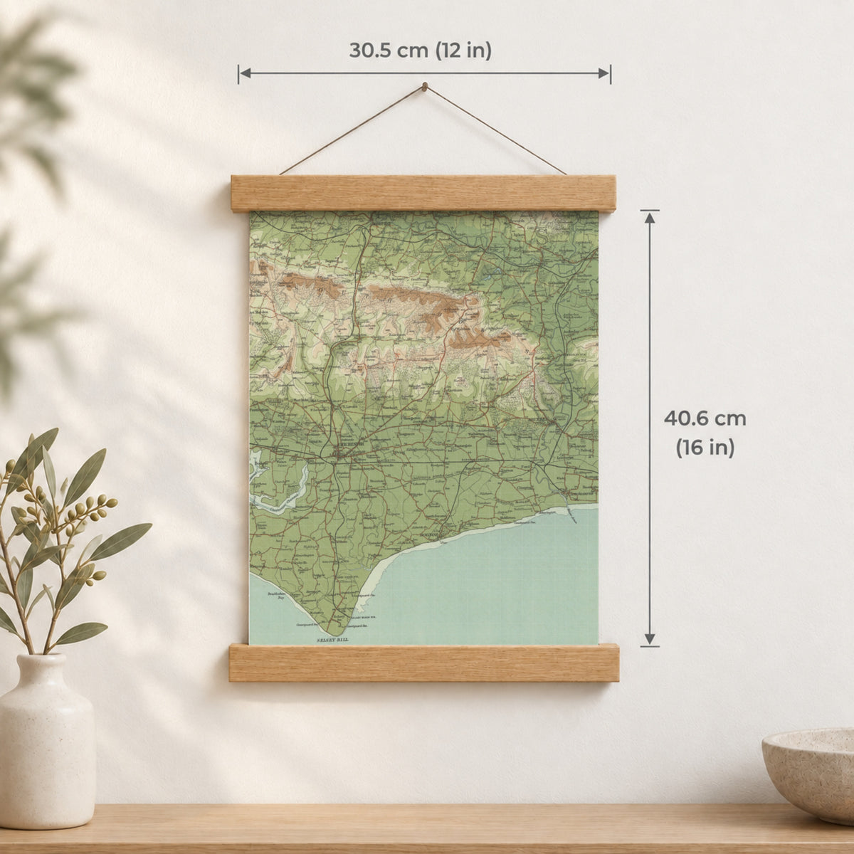 Chichester historic map print, Bartholomew Half-Inch, 1902 — 12 × 16 in · portrait, Canvas, black hanger and Canvas, natural oak hanger and Canvas, white hanger and Fine art paper, black hanger and Fine art paper, natural oak hanger and Fine art paper, no hanger and Fine art paper, white hanger, hanger front mockup