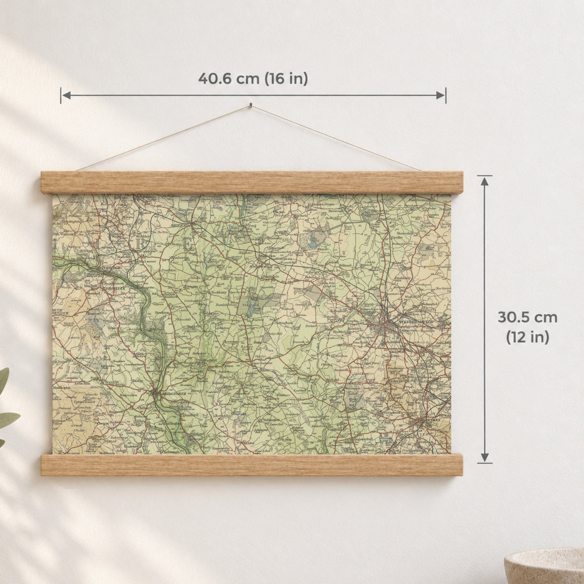 Wolverhampton historic map print, Bartholomew Half-Inch, 1903 — 16 × 12 in · landscape, Canvas, black hanger and Canvas, natural oak hanger and Canvas, white hanger and Fine art paper, black hanger and Fine art paper, natural oak hanger and Fine art paper, no hanger and Fine art paper, white hanger, hanger front mockup