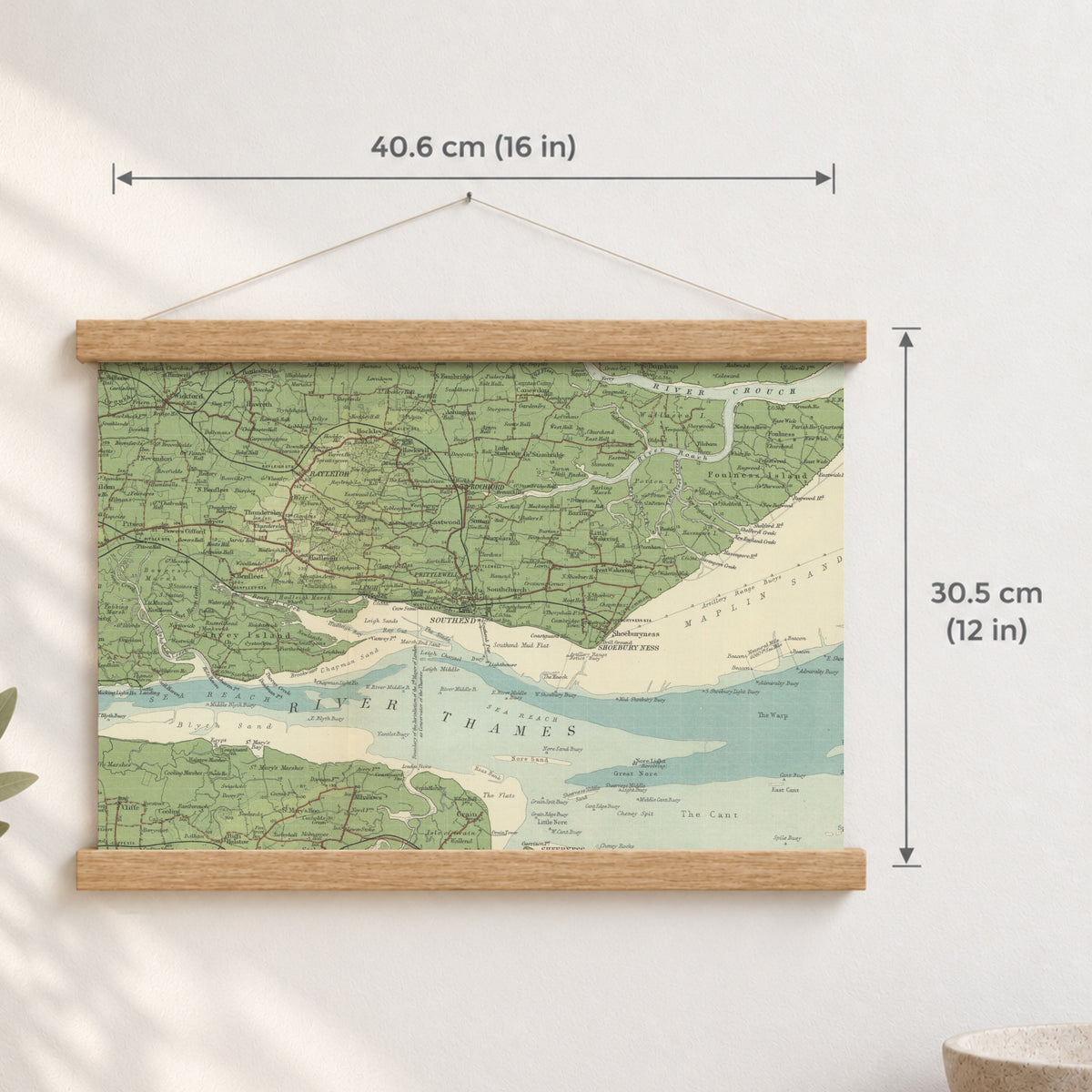 Southend-on-Sea historic map print, Bartholomew Half-Inch, 1903 — 16 × 12 in · landscape, Canvas, black hanger and Canvas, natural oak hanger and Canvas, white hanger and Fine art paper, black hanger and Fine art paper, natural oak hanger and Fine art paper, no hanger and Fine art paper, white hanger, hanger front mockup