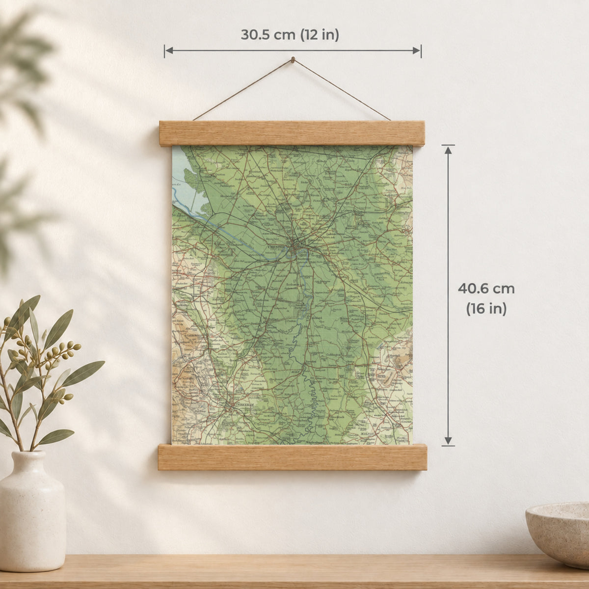 Chester historic map print, Bartholomew Half-Inch, 1902 — 12 × 16 in · portrait, Canvas, black hanger and Canvas, natural oak hanger and Canvas, white hanger and Fine art paper, black hanger and Fine art paper, natural oak hanger and Fine art paper, no hanger and Fine art paper, white hanger, hanger front mockup