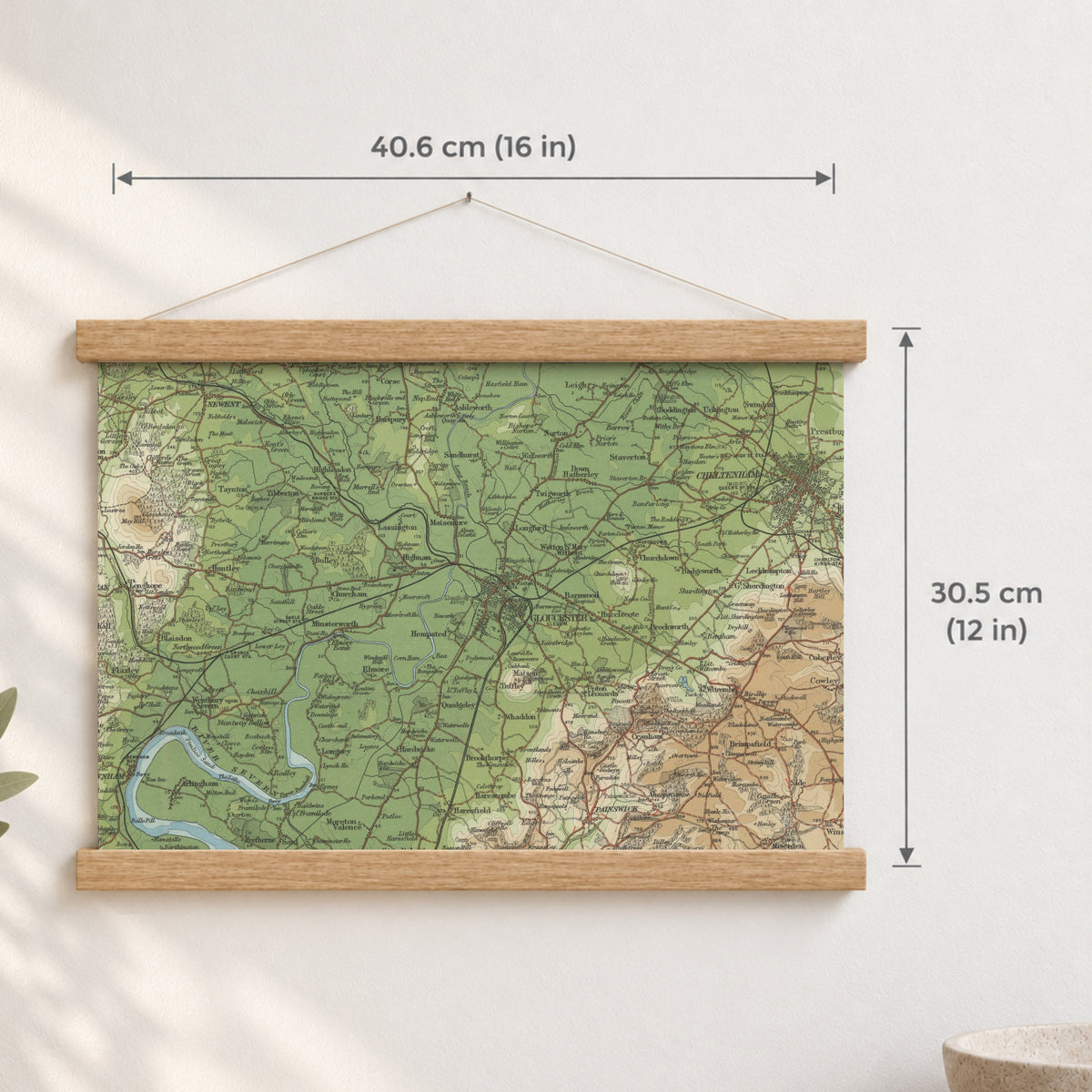 Gloucester historic map print, Bartholomew Half-Inch, 1902 — 16 × 12 in · landscape, Canvas, black hanger and Canvas, natural oak hanger and Canvas, white hanger and Fine art paper, black hanger and Fine art paper, natural oak hanger and Fine art paper, no hanger and Fine art paper, white hanger, hanger front mockup