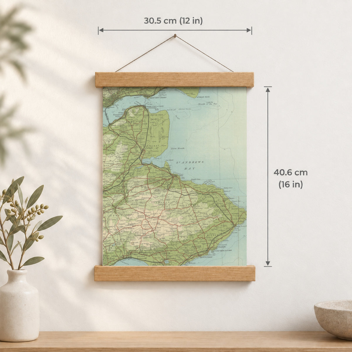 St Andrews historic map print, Bartholomew Half-Inch, 1903 — 12 × 16 in · portrait, Canvas, black hanger and Canvas, natural oak hanger and Canvas, white hanger and Fine art paper, black hanger and Fine art paper, natural oak hanger and Fine art paper, no hanger and Fine art paper, white hanger, hanger front mockup