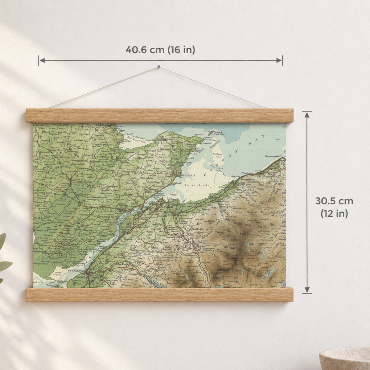 Bangor historic map print, Bartholomew Half-Inch, 1904 — 16 × 12 in · landscape, Canvas, black hanger and Canvas, natural oak hanger and Canvas, white hanger and Fine art paper, black hanger and Fine art paper, natural oak hanger and Fine art paper, no hanger and Fine art paper, white hanger, hanger front mockup