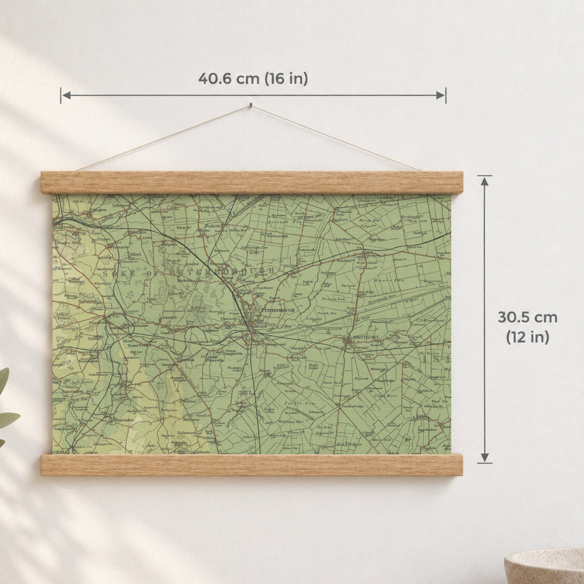 Peterborough historic map print, Bartholomew Half-Inch, 1902 — 16 × 12 in · landscape, Canvas, black hanger and Canvas, natural oak hanger and Canvas, white hanger and Fine art paper, black hanger and Fine art paper, natural oak hanger and Fine art paper, no hanger and Fine art paper, white hanger, hanger front mockup
