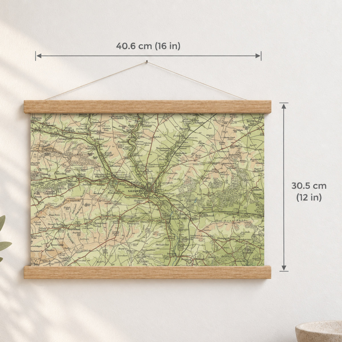 Salisbury historic map print, Bartholomew Half-Inch, 1902 — 16 × 12 in · landscape, Canvas, black hanger and Canvas, natural oak hanger and Canvas, white hanger and Fine art paper, black hanger and Fine art paper, natural oak hanger and Fine art paper, no hanger and Fine art paper, white hanger, hanger front mockup