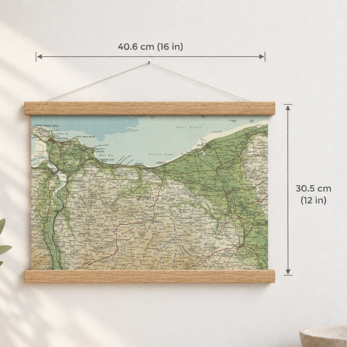 St Asaph historic map print, Bartholomew Half-Inch, 1904 — 16 × 12 in · landscape, Canvas, black hanger and Canvas, natural oak hanger and Canvas, white hanger and Fine art paper, black hanger and Fine art paper, natural oak hanger and Fine art paper, no hanger and Fine art paper, white hanger, hanger front mockup