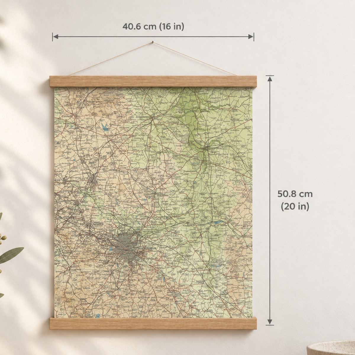 Lichfield historic map print, Bartholomew Half-Inch, 1903 — 16 × 20 in · portrait, Canvas, black hanger and Canvas, natural oak hanger and Canvas, white hanger and Fine art paper, black hanger and Fine art paper, natural oak hanger and Fine art paper, no hanger and Fine art paper, white hanger, hanger front mockup
