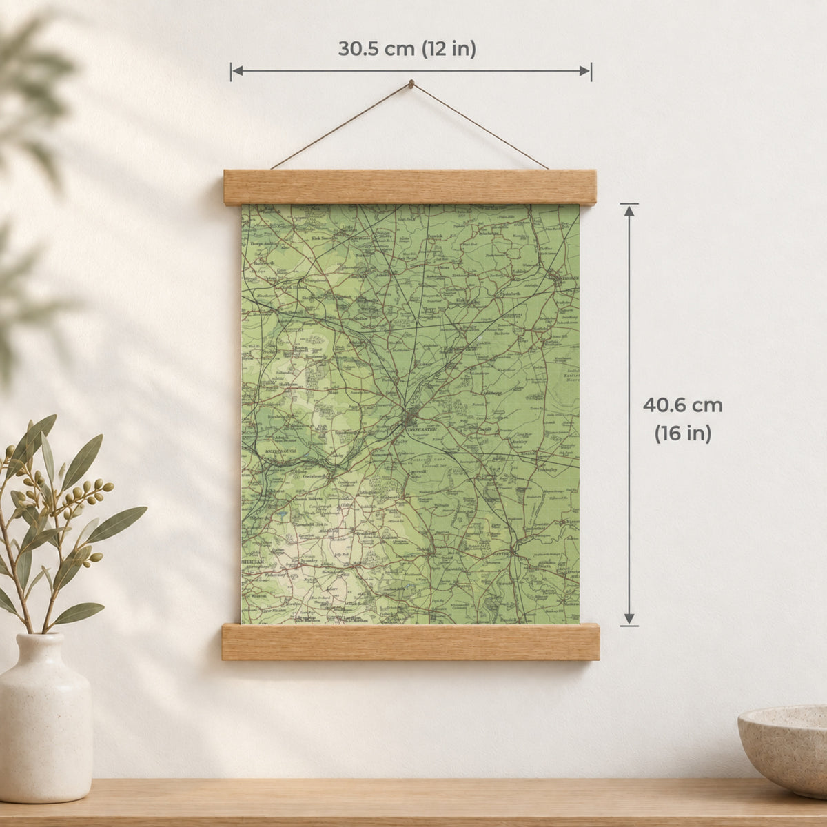 Doncaster historic map print, Bartholomew Half-Inch, 1904 — 12 × 16 in · portrait, Canvas, black hanger and Canvas, natural oak hanger and Canvas, white hanger and Fine art paper, black hanger and Fine art paper, natural oak hanger and Fine art paper, no hanger and Fine art paper, white hanger, hanger front mockup