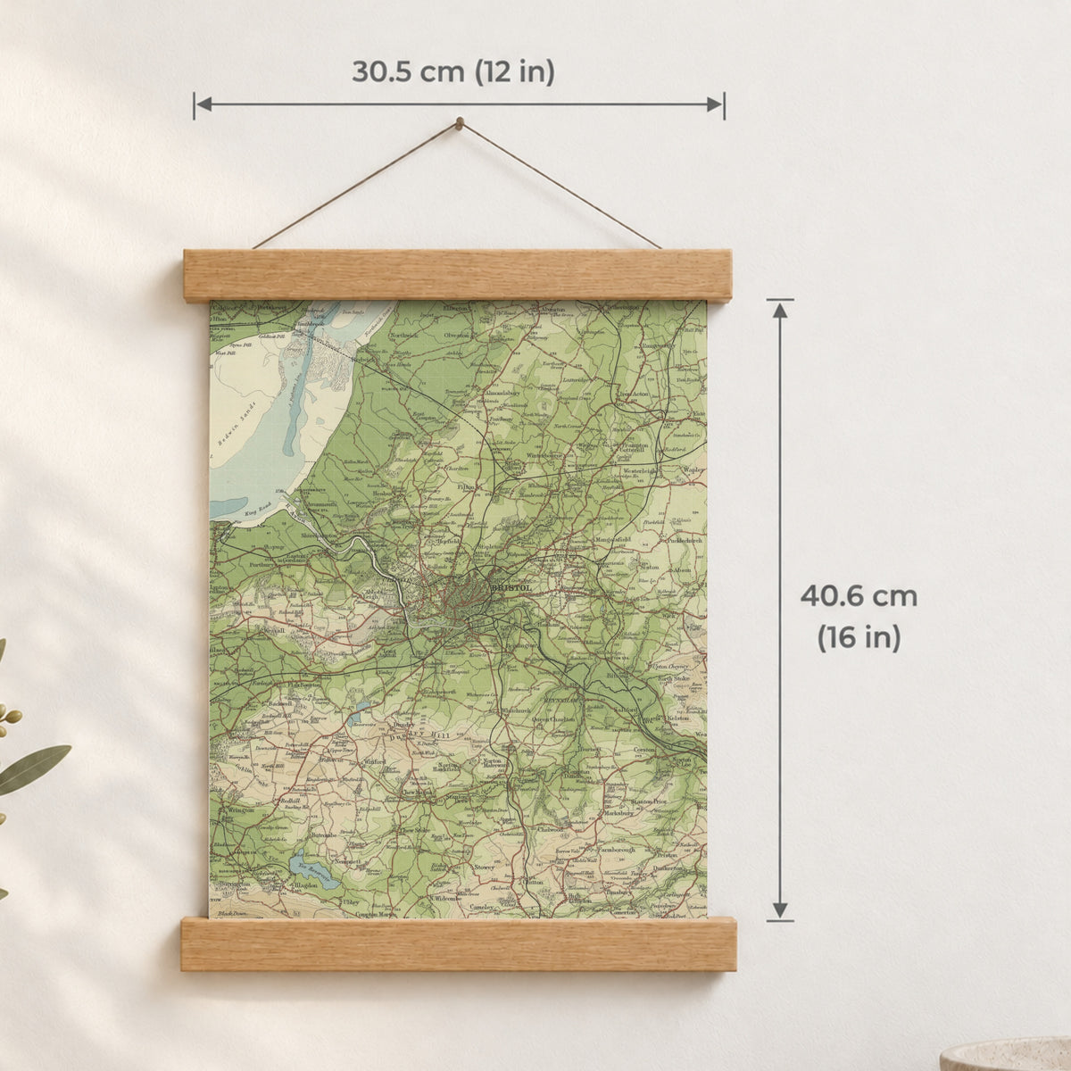 Bristol historic map print, Bartholomew Half-Inch, 1904 — 12 × 16 in · portrait, Canvas, black hanger and Canvas, natural oak hanger and Canvas, white hanger and Fine art paper, black hanger and Fine art paper, natural oak hanger and Fine art paper, no hanger and Fine art paper, white hanger, hanger front mockup