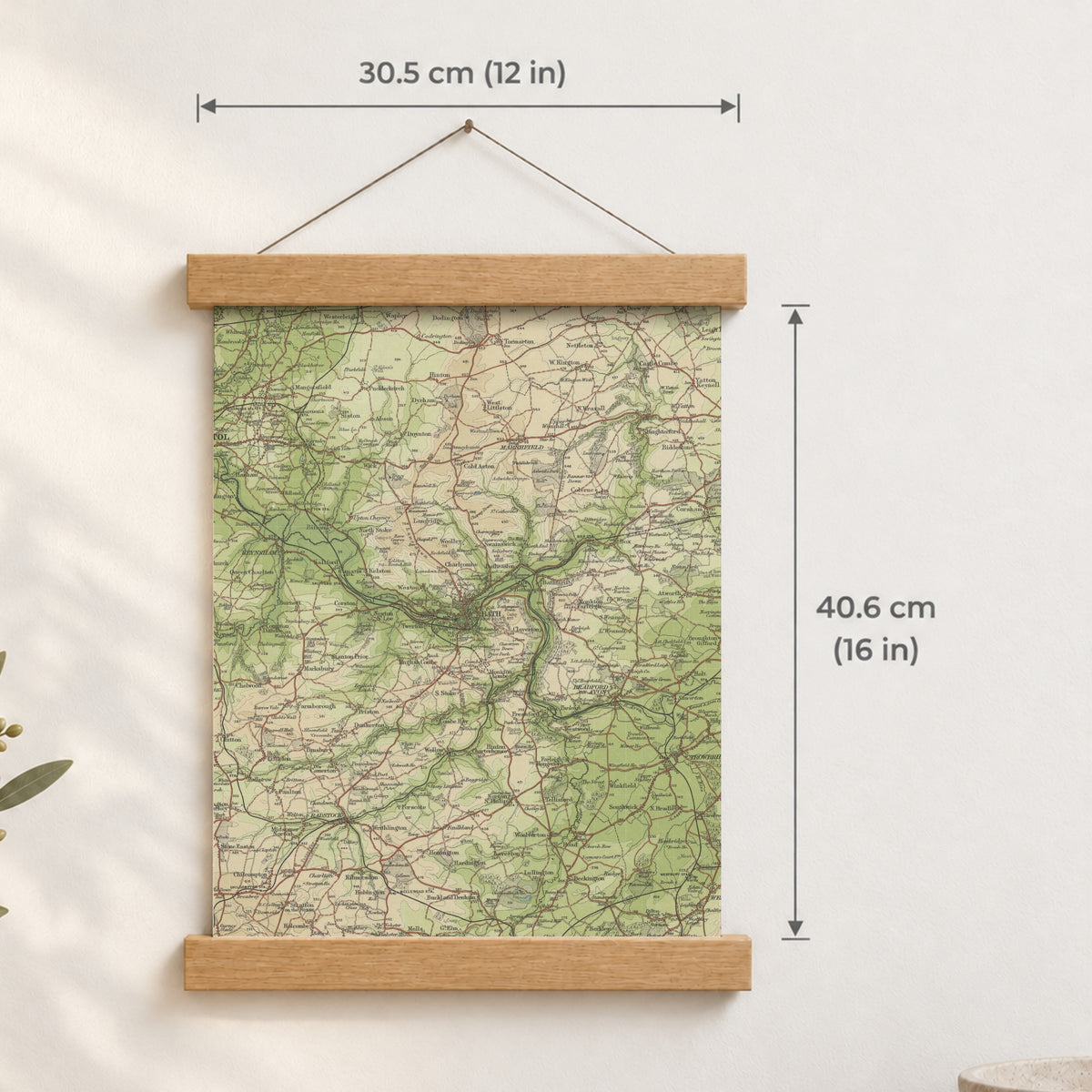 Bath historic map print, Bartholomew Half-Inch, 1904 — 12 × 16 in · portrait, Canvas, black hanger and Canvas, natural oak hanger and Canvas, white hanger and Fine art paper, black hanger and Fine art paper, natural oak hanger and Fine art paper, no hanger and Fine art paper, white hanger, hanger front mockup