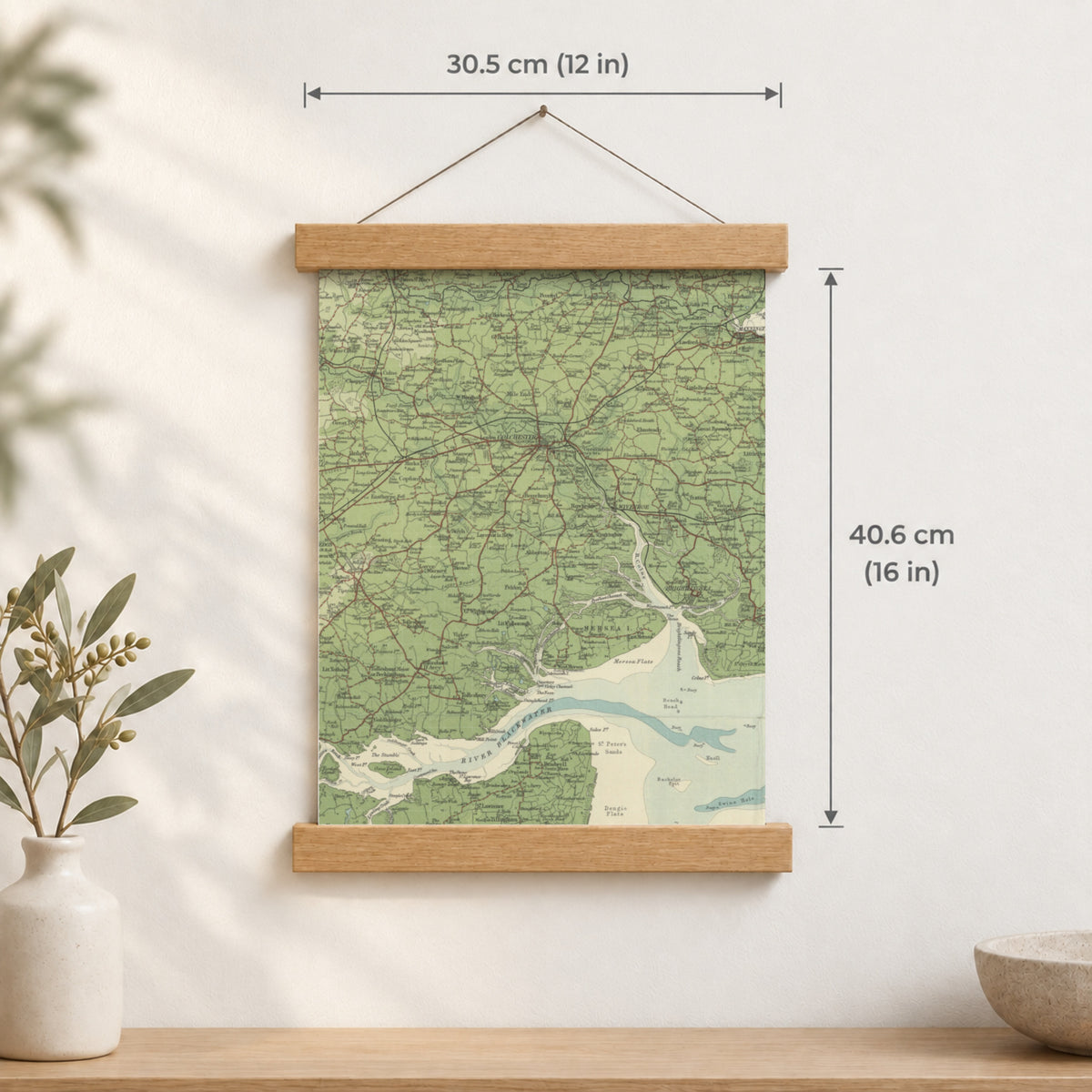 Colchester historic map print, Bartholomew Half-Inch, 1903 — 12 × 16 in · portrait, Canvas, black hanger and Canvas, natural oak hanger and Canvas, white hanger and Fine art paper, black hanger and Fine art paper, natural oak hanger and Fine art paper, no hanger and Fine art paper, white hanger, hanger front mockup