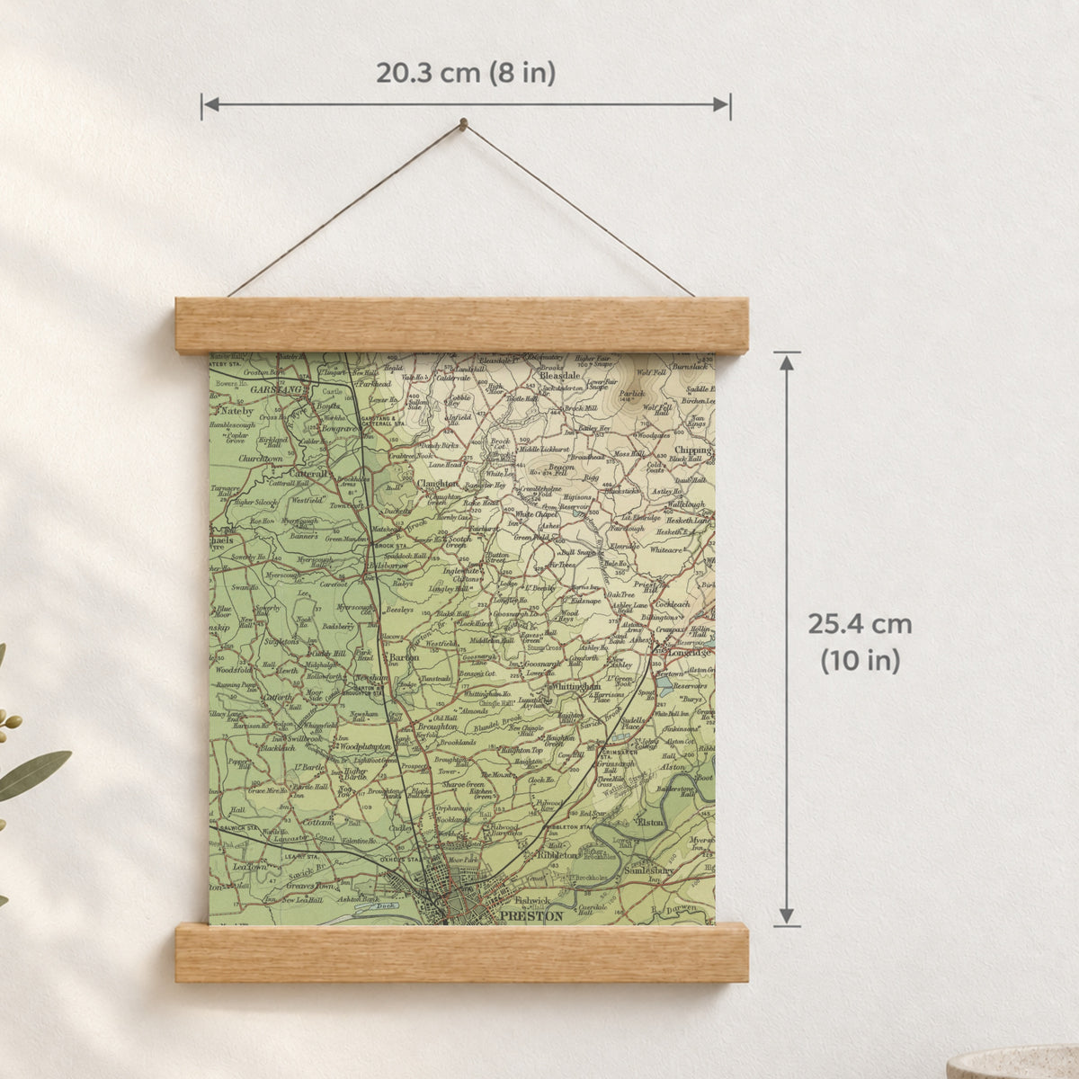 Preston historic map print, Bartholomew Half-Inch, 1905 — 8 × 10 in · portrait, Canvas, black hanger and Canvas, natural oak hanger and Canvas, white hanger and Fine art paper, black hanger and Fine art paper, natural oak hanger and Fine art paper, no hanger and Fine art paper, white hanger, hanger front mockup