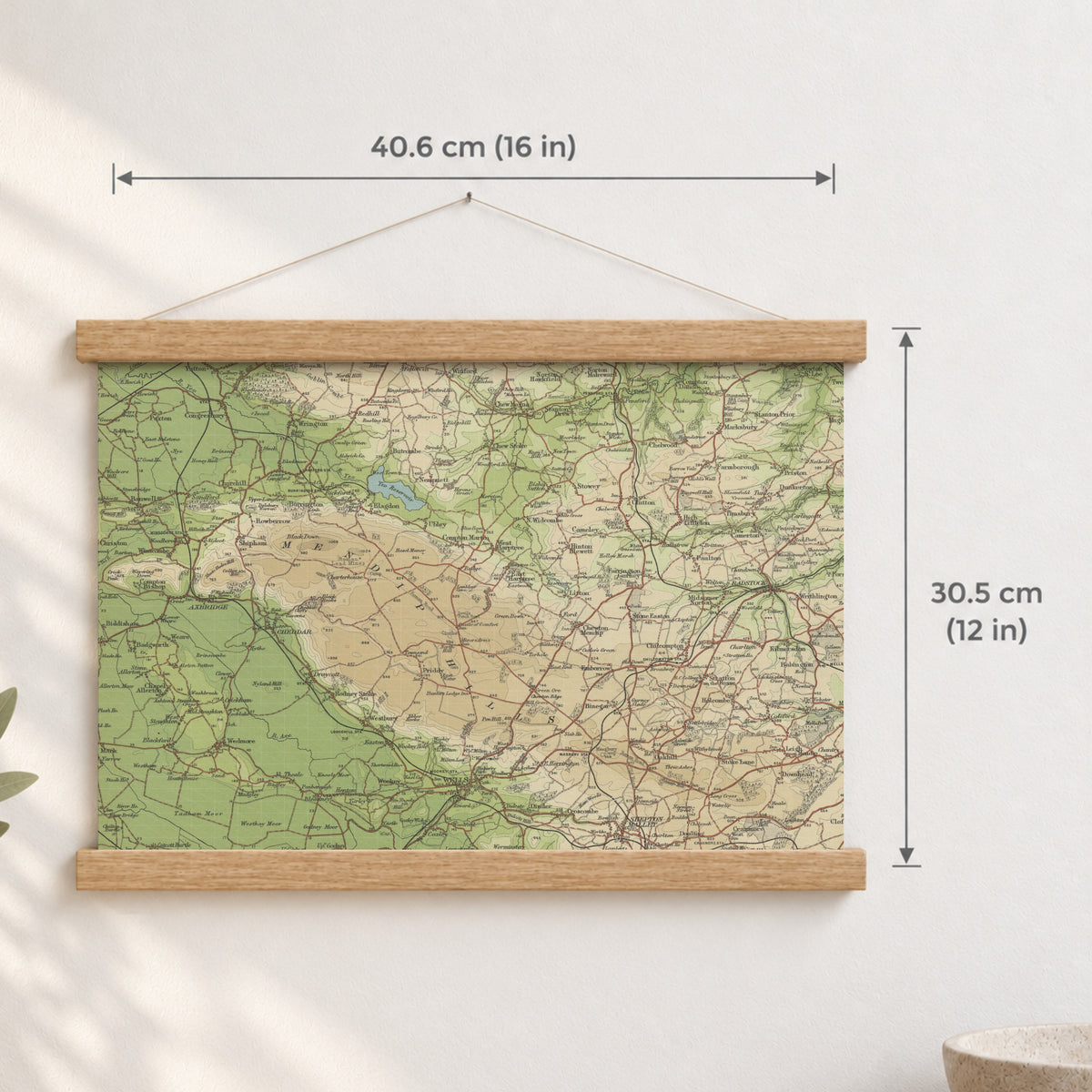 Wells historic map print, Bartholomew Half-Inch, 1904 — 16 × 12 in · landscape, Canvas, black hanger and Canvas, natural oak hanger and Canvas, white hanger and Fine art paper, black hanger and Fine art paper, natural oak hanger and Fine art paper, no hanger and Fine art paper, white hanger, hanger front mockup