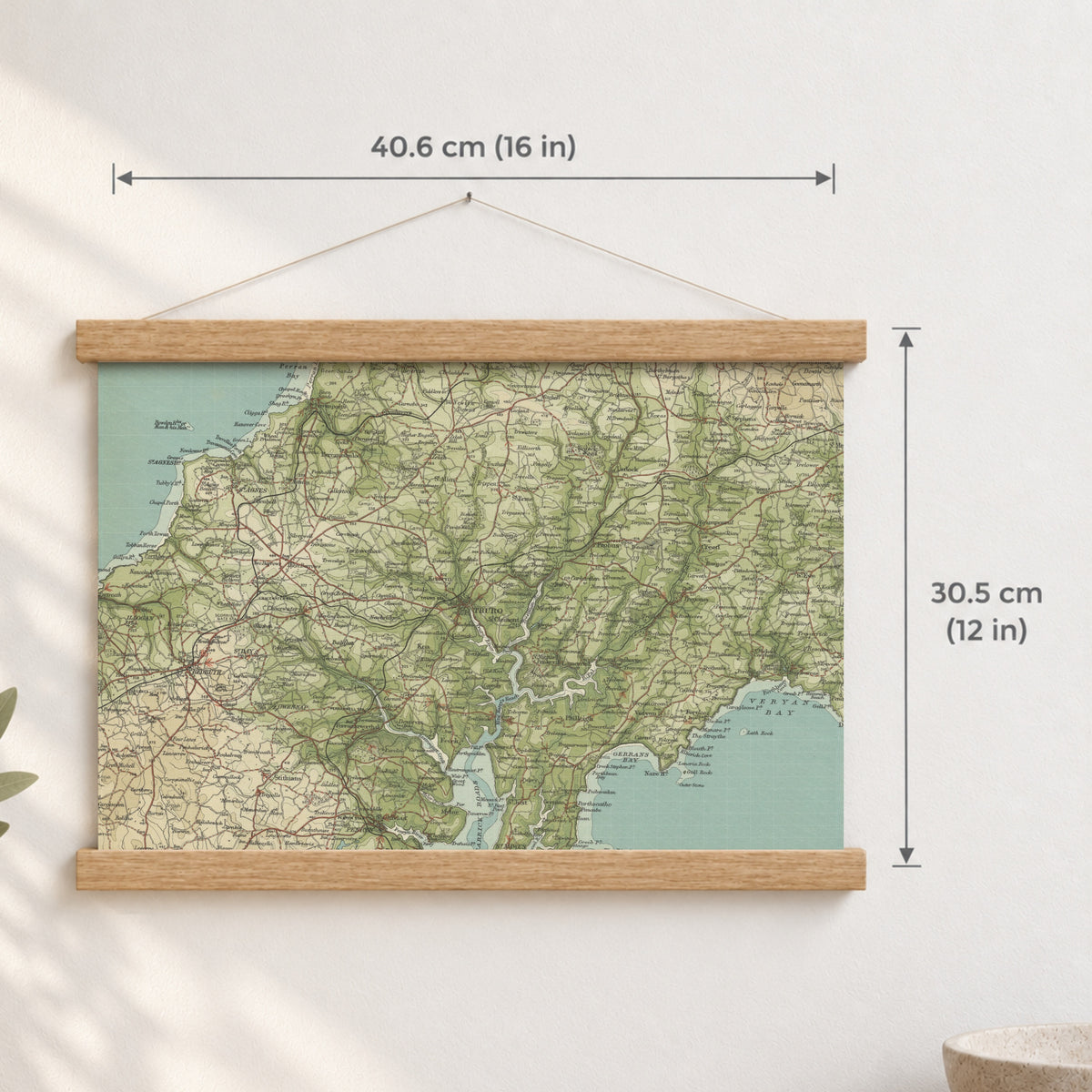 Truro historic map print, Bartholomew Half-Inch, 1903 — 16 × 12 in · landscape, Canvas, black hanger and Canvas, natural oak hanger and Canvas, white hanger and Fine art paper, black hanger and Fine art paper, natural oak hanger and Fine art paper, no hanger and Fine art paper, white hanger, hanger front mockup
