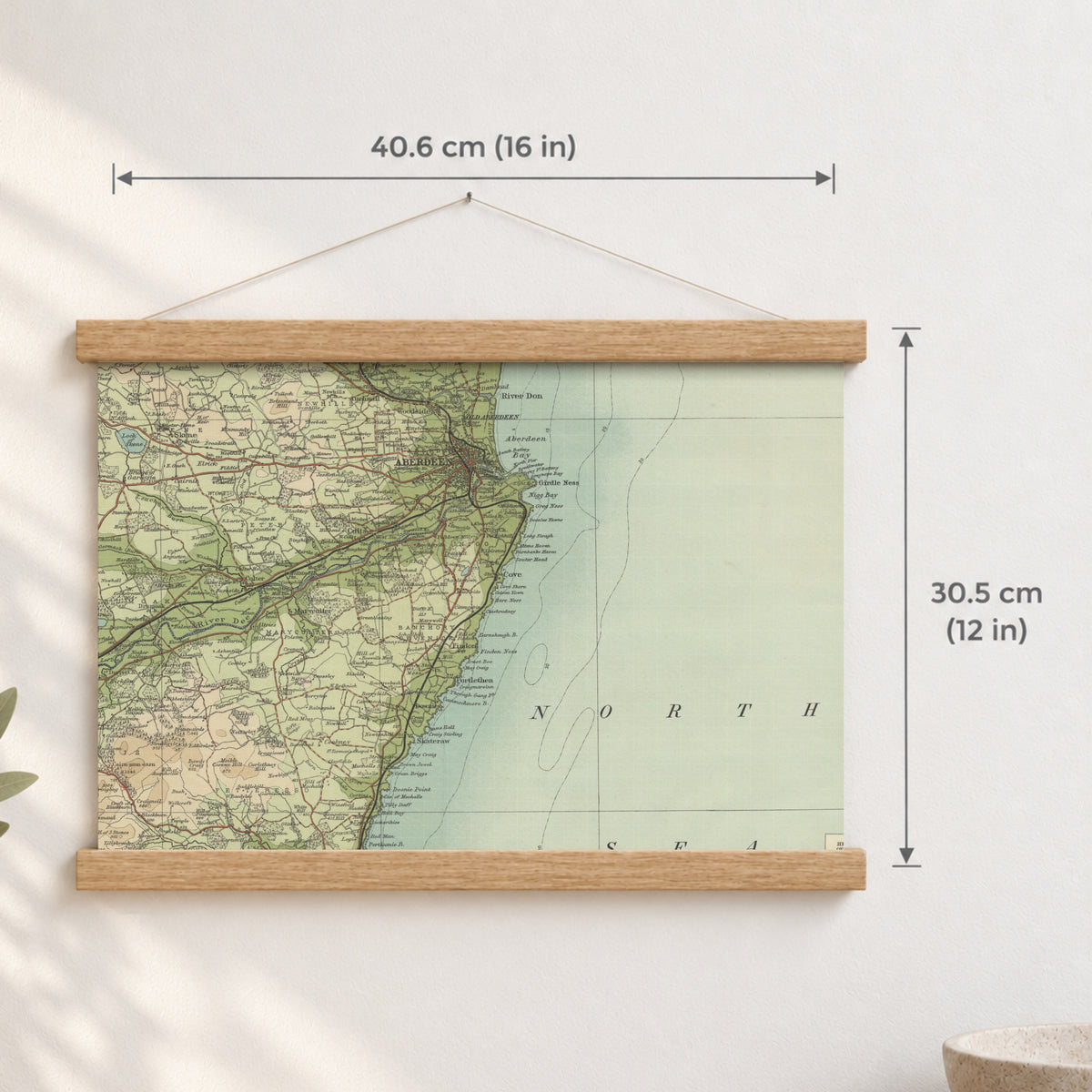 Aberdeen historic map print, Bartholomew Half-Inch, 1903 — 16 × 12 in · landscape, Canvas, black hanger and Canvas, natural oak hanger and Canvas, white hanger and Fine art paper, black hanger and Fine art paper, natural oak hanger and Fine art paper, no hanger and Fine art paper, white hanger, hanger front mockup