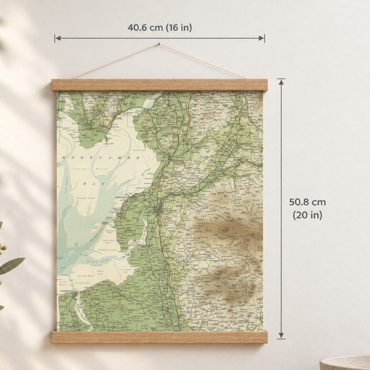 Lancaster historic map print, Bartholomew Half-Inch, 1905 — 16 × 20 in · portrait, Canvas, black hanger and Canvas, natural oak hanger and Canvas, white hanger and Fine art paper, black hanger and Fine art paper, natural oak hanger and Fine art paper, no hanger and Fine art paper, white hanger, hanger front mockup