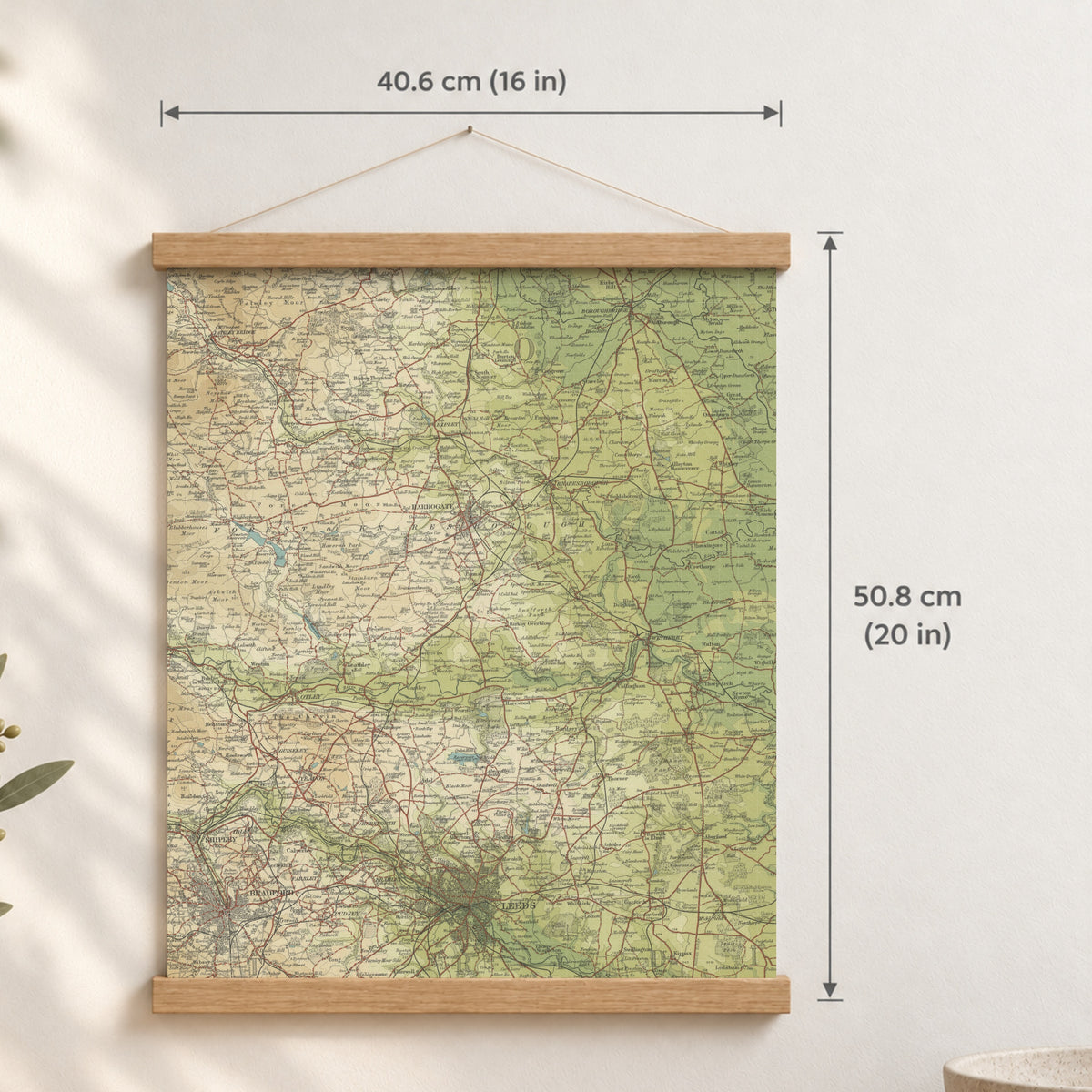 Leeds historic map print, Bartholomew Half-Inch, 1906 — 16 × 20 in · portrait, Canvas, black hanger and Canvas, natural oak hanger and Canvas, white hanger and Fine art paper, black hanger and Fine art paper, natural oak hanger and Fine art paper, no hanger and Fine art paper, white hanger, hanger front mockup