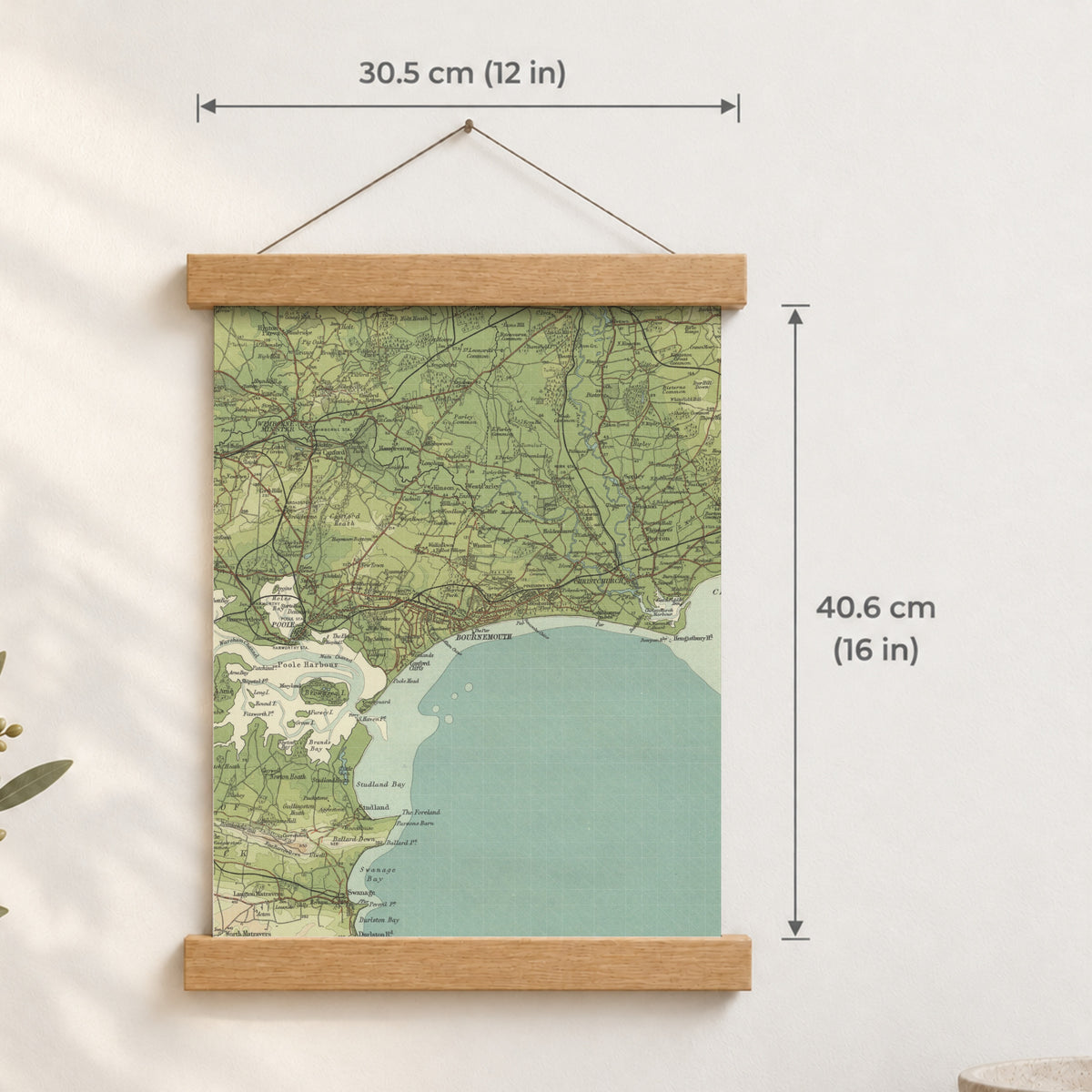 Bournemouth historic map print, Bartholomew Half-Inch, 1902 — 12 × 16 in · portrait, Canvas, black hanger and Canvas, natural oak hanger and Canvas, white hanger and Fine art paper, black hanger and Fine art paper, natural oak hanger and Fine art paper, no hanger and Fine art paper, white hanger, hanger front mockup