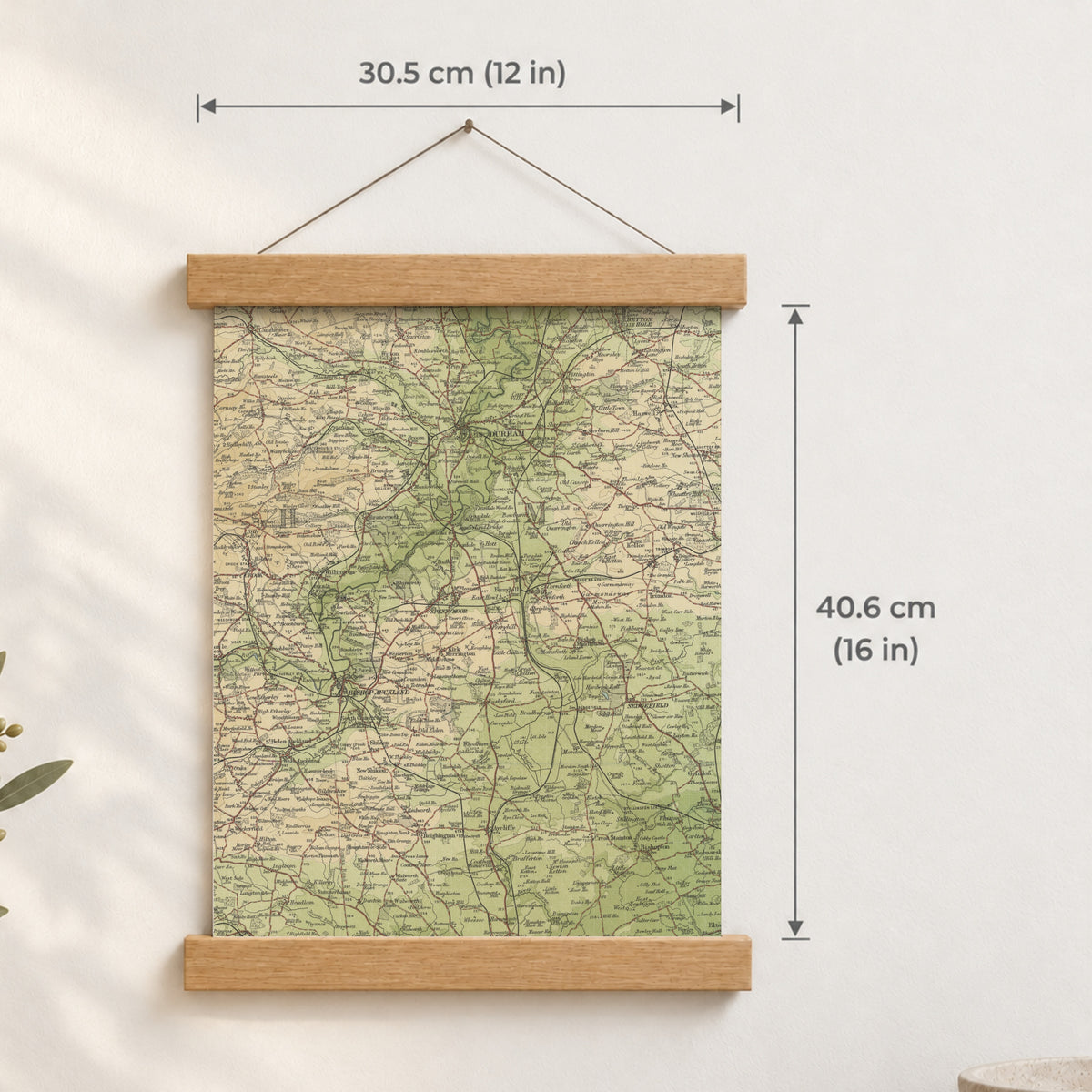 Durham historic map print, Bartholomew Half-Inch, 1904 — 12 × 16 in · portrait, Canvas, black hanger and Canvas, natural oak hanger and Canvas, white hanger and Fine art paper, black hanger and Fine art paper, natural oak hanger and Fine art paper, no hanger and Fine art paper, white hanger, hanger front mockup